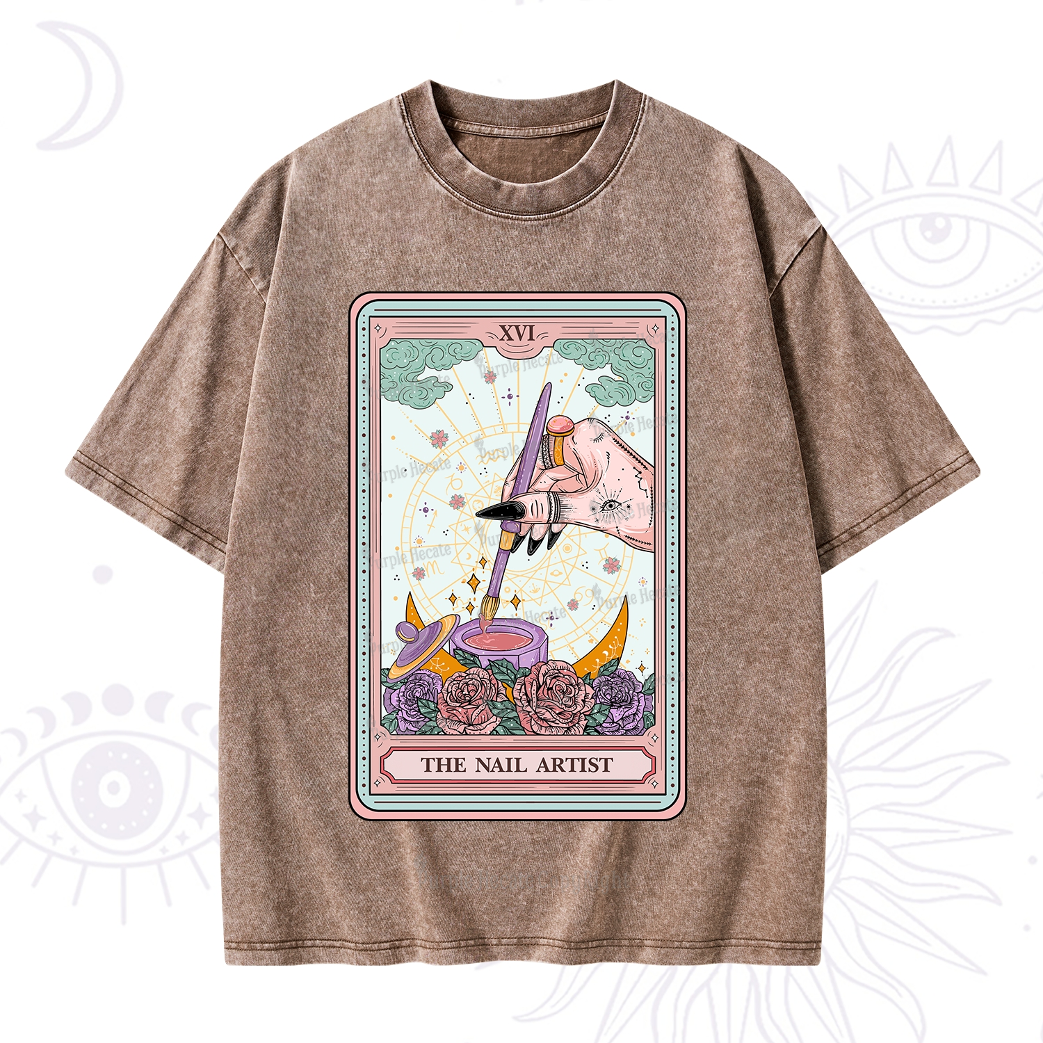 Purplehecate The Nail Artsit Tarot Card Washed T-Shirt