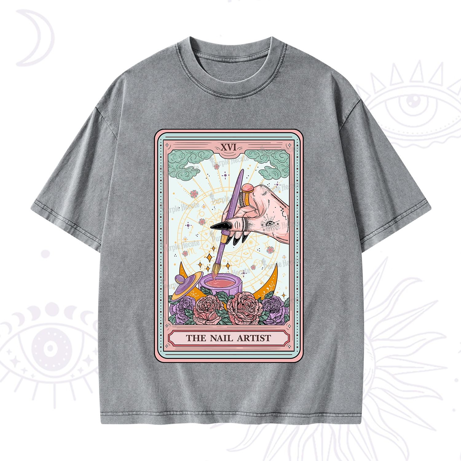 Purplehecate The Nail Artsit Tarot Card Washed T-Shirt