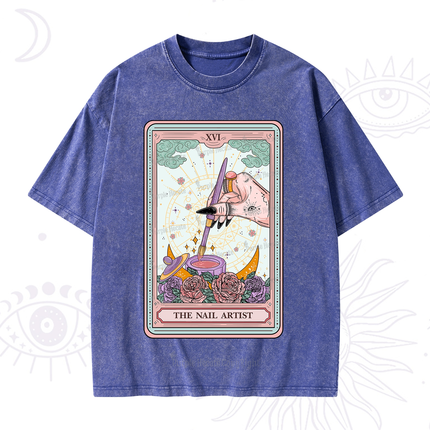 Purplehecate The Nail Artsit Tarot Card Washed T-Shirt