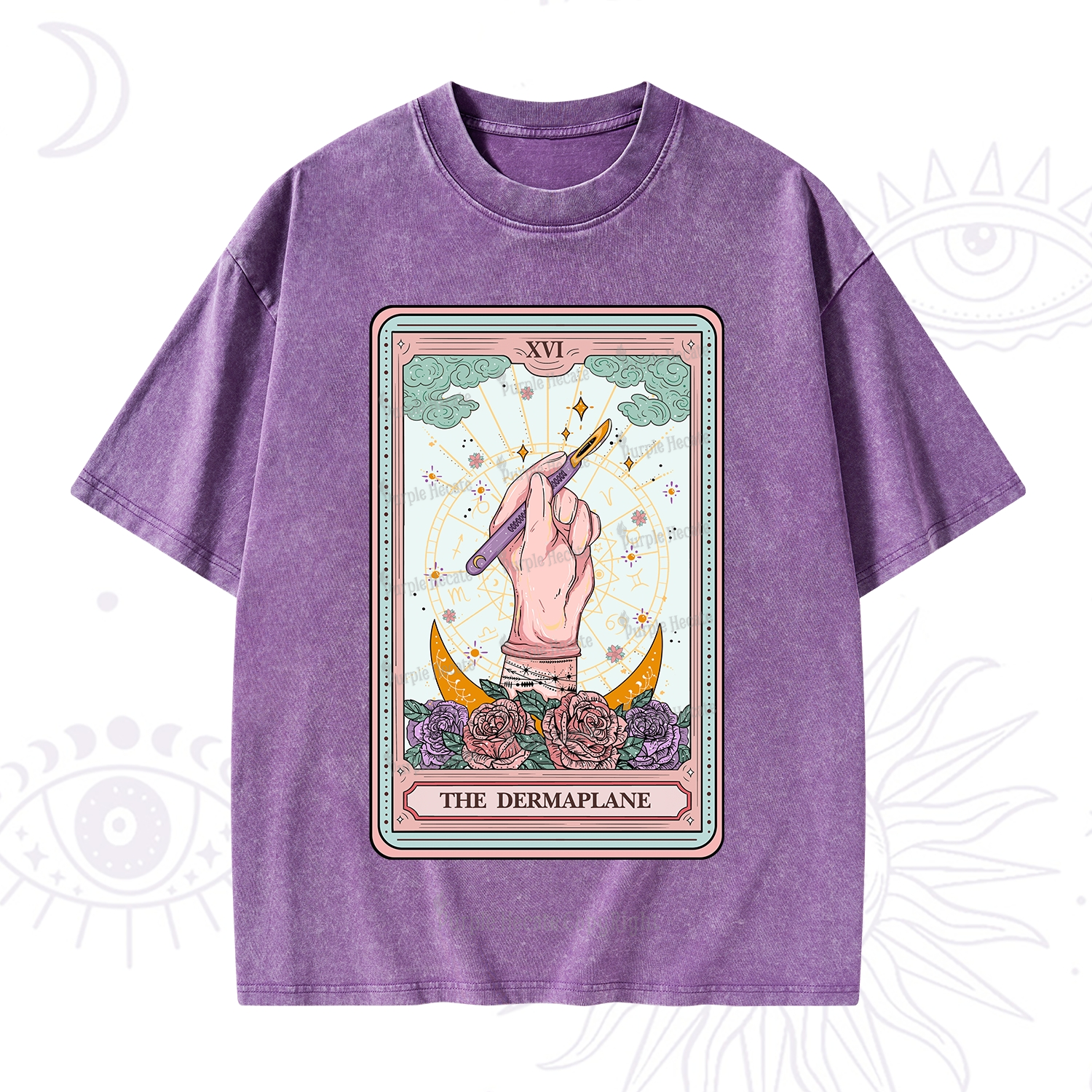 Purplehecate The Dermaplane Tarot Card Washed T-Shirt