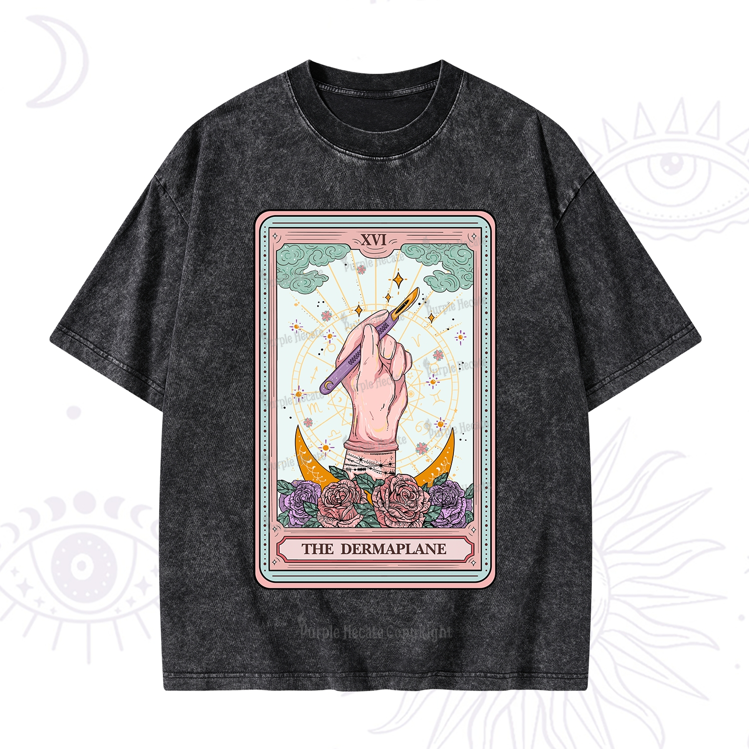 Purplehecate The Dermaplane Tarot Card Washed T-Shirt