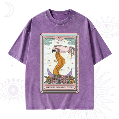 Purplehecate The Hair Extension Queen Tarot Card Washed T-Shirt