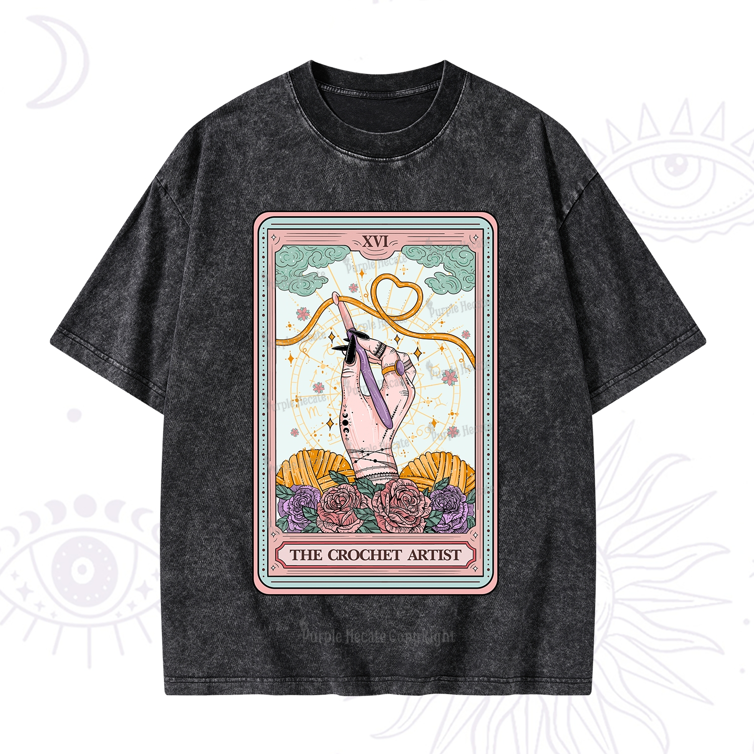 Purplehecate The Crochet Artist Tarot Card Washed T-Shirt
