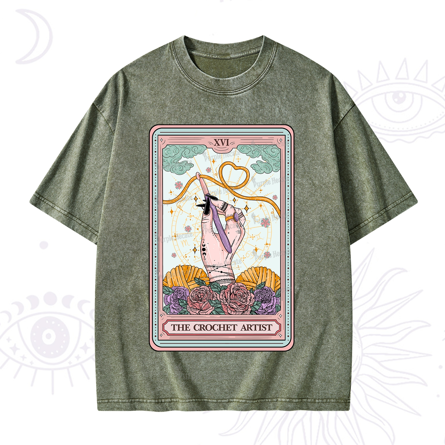 Purplehecate The Crochet Artist Tarot Card Washed T-Shirt