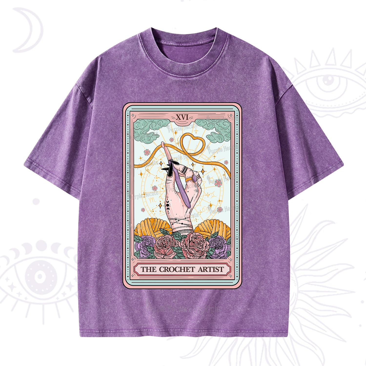 Purplehecate The Crochet Artist Tarot Card Washed T-Shirt