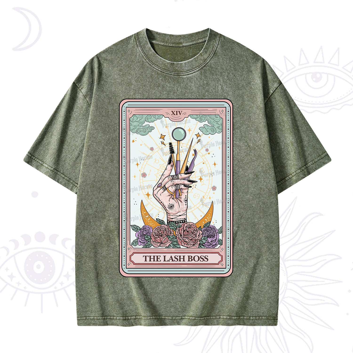 Purplehecate The Lash Boss Tarot Card Washed T-Shirt