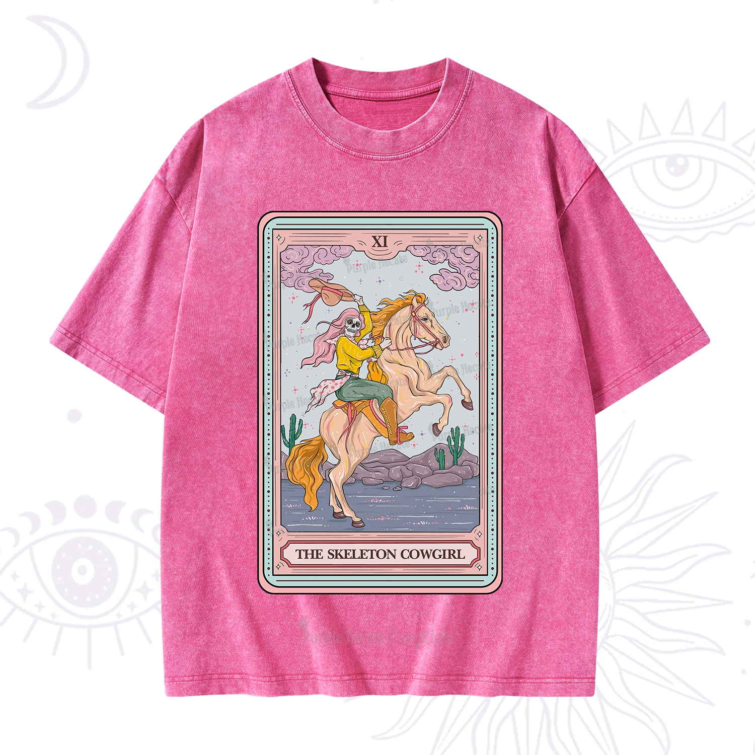 Purplehecate The Skeleton Cowgirl Tarot Card Washed T-Shirt