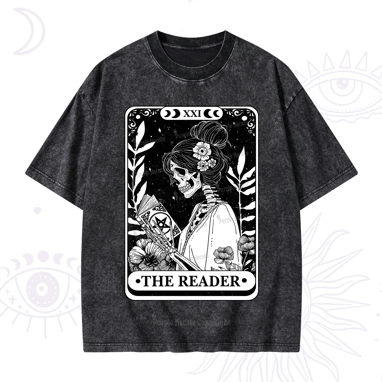 Purplehecate The Reader Skeleton Tarot Washed T-Shirt