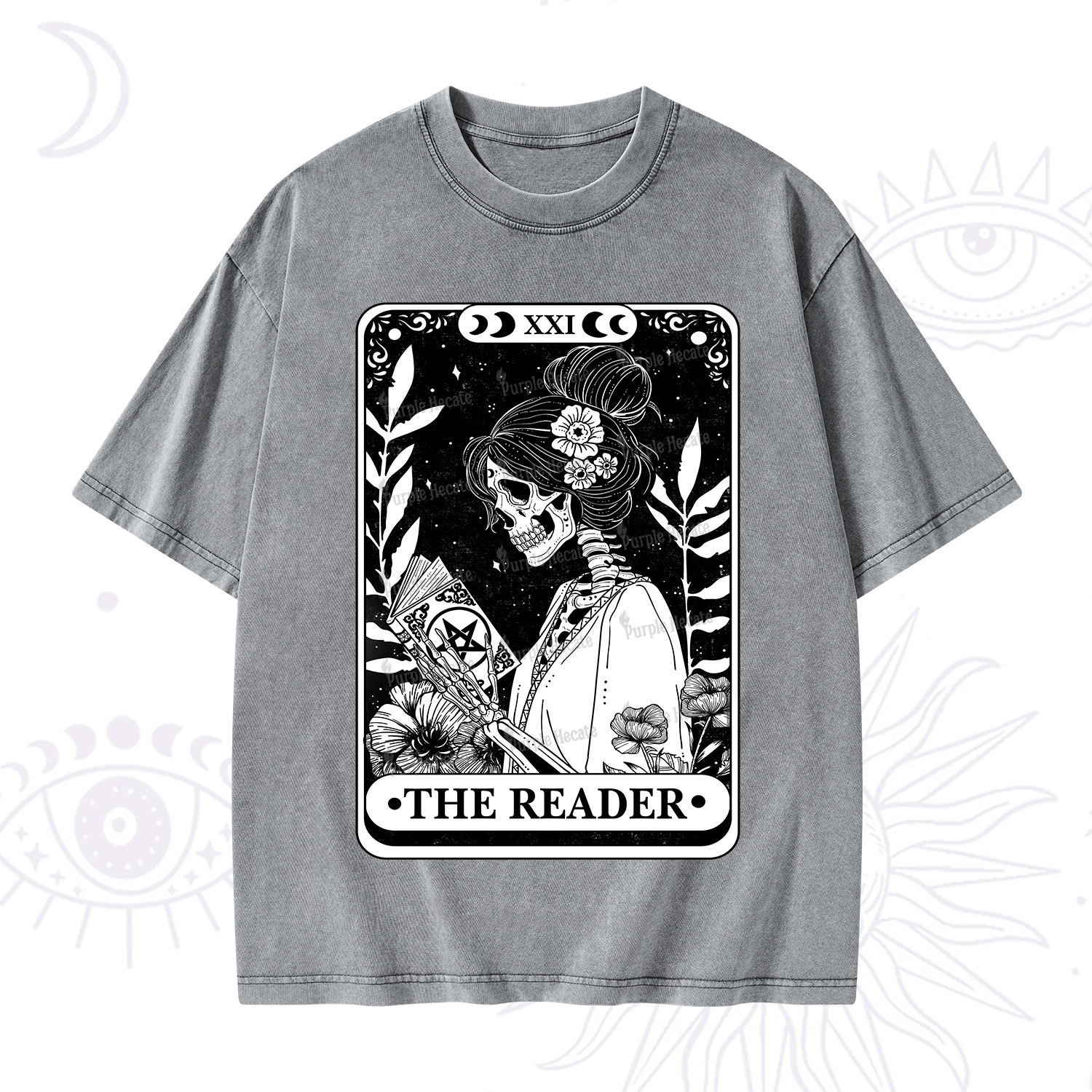 Purplehecate The Reader Skeleton Tarot Washed T-Shirt