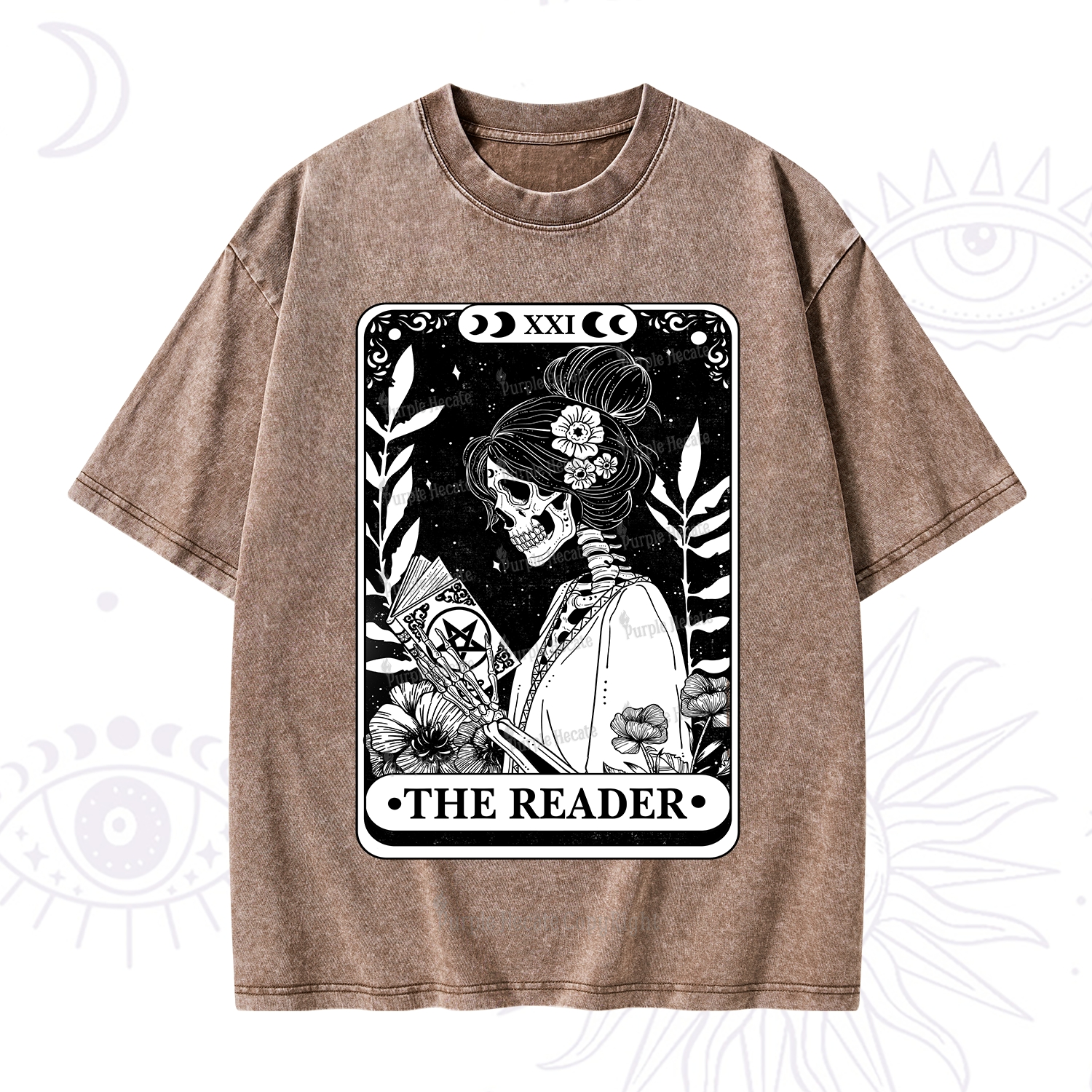 Purplehecate The Reader Skeleton Tarot Washed T-Shirt