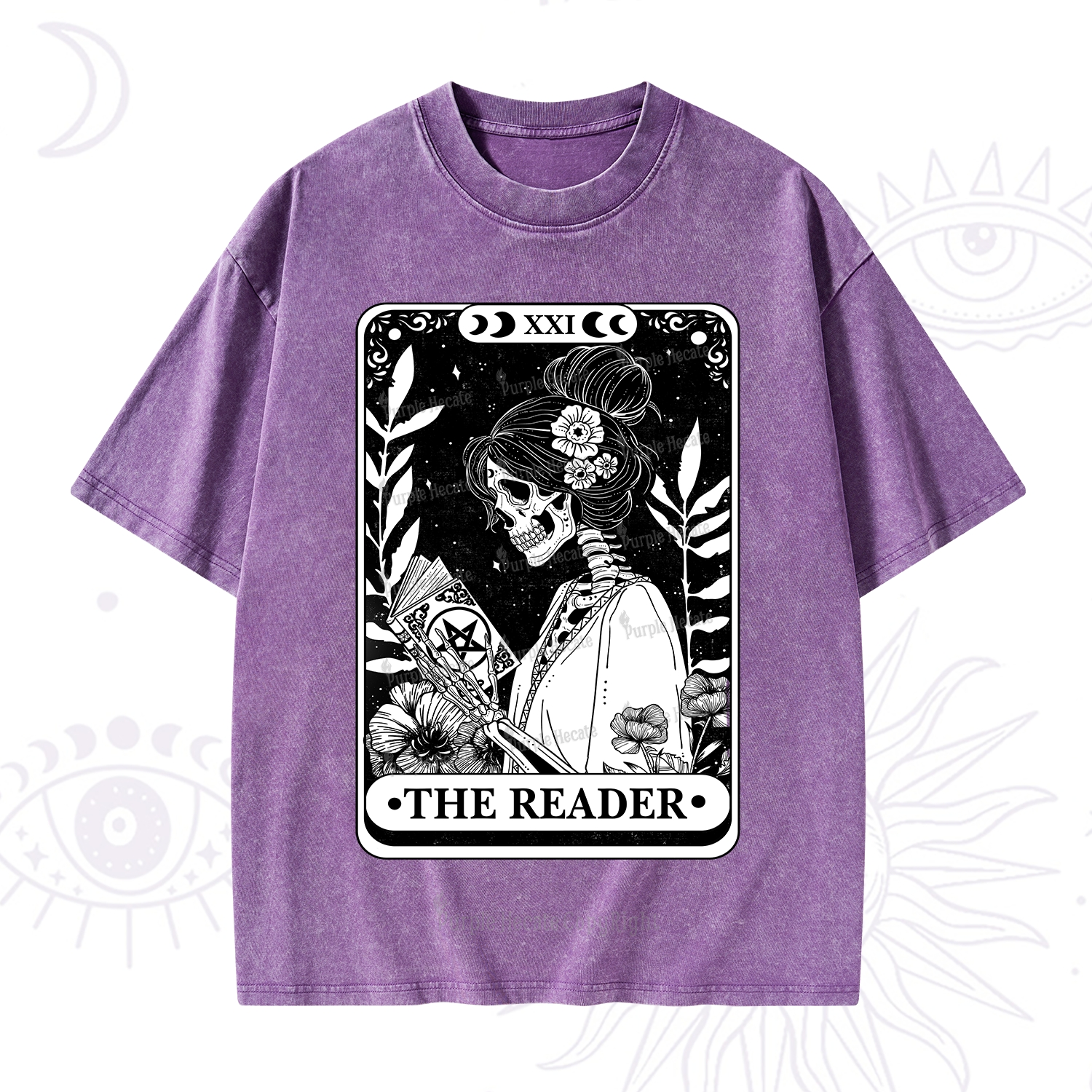 Purplehecate The Reader Skeleton Tarot Washed T-Shirt
