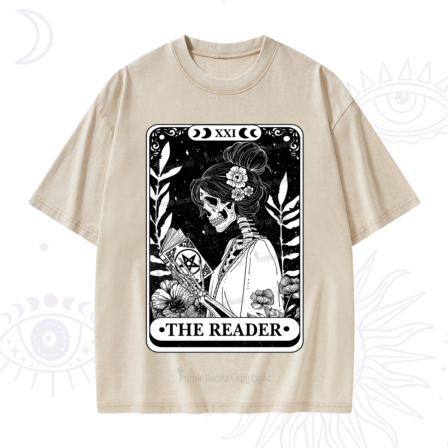 Purplehecate The Reader Skeleton Tarot Washed T-Shirt
