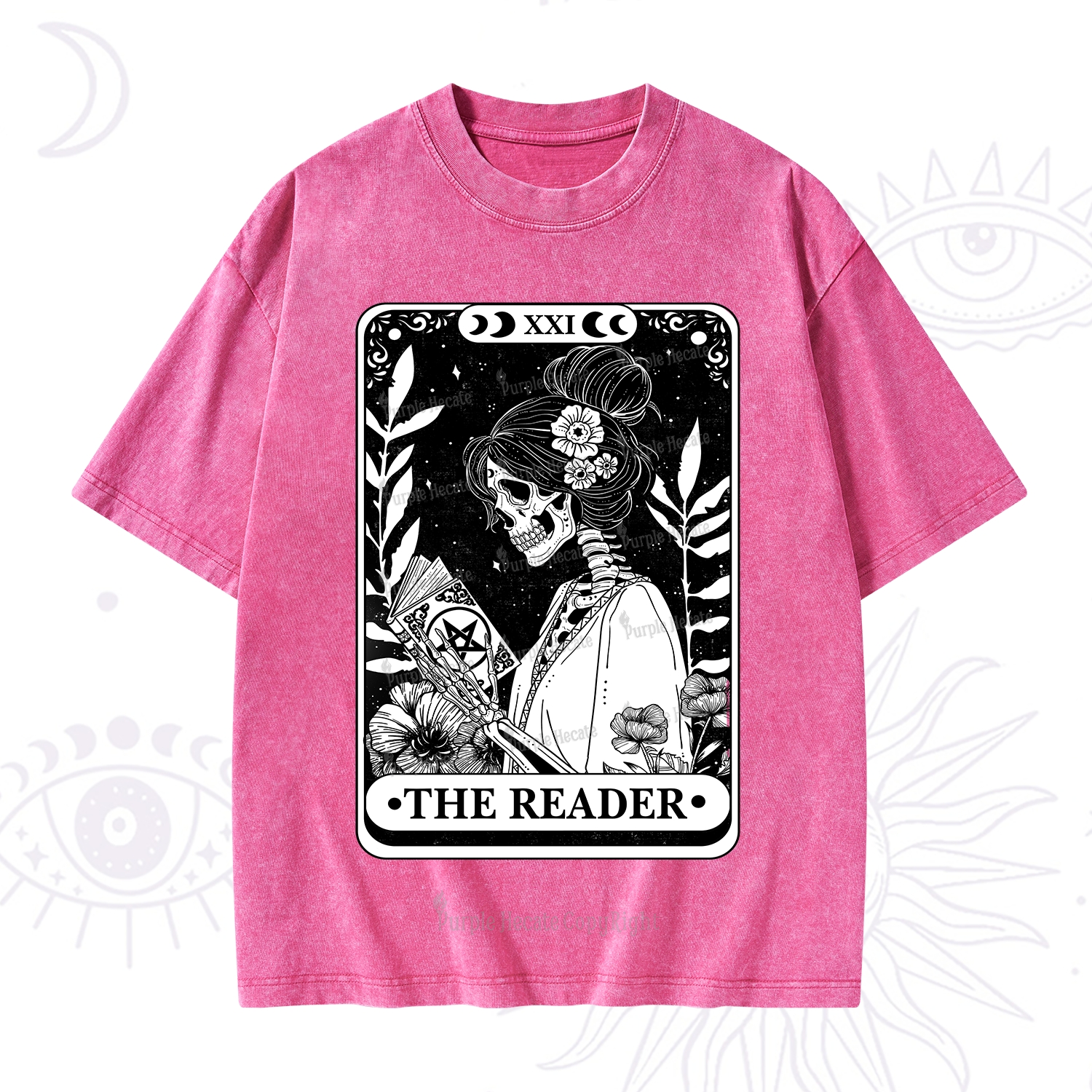 Purplehecate The Reader Skeleton Tarot Washed T-Shirt