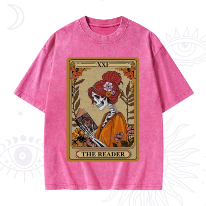 Purplehecate The Reader Tarot Card Skeleton Washed T-Shirt