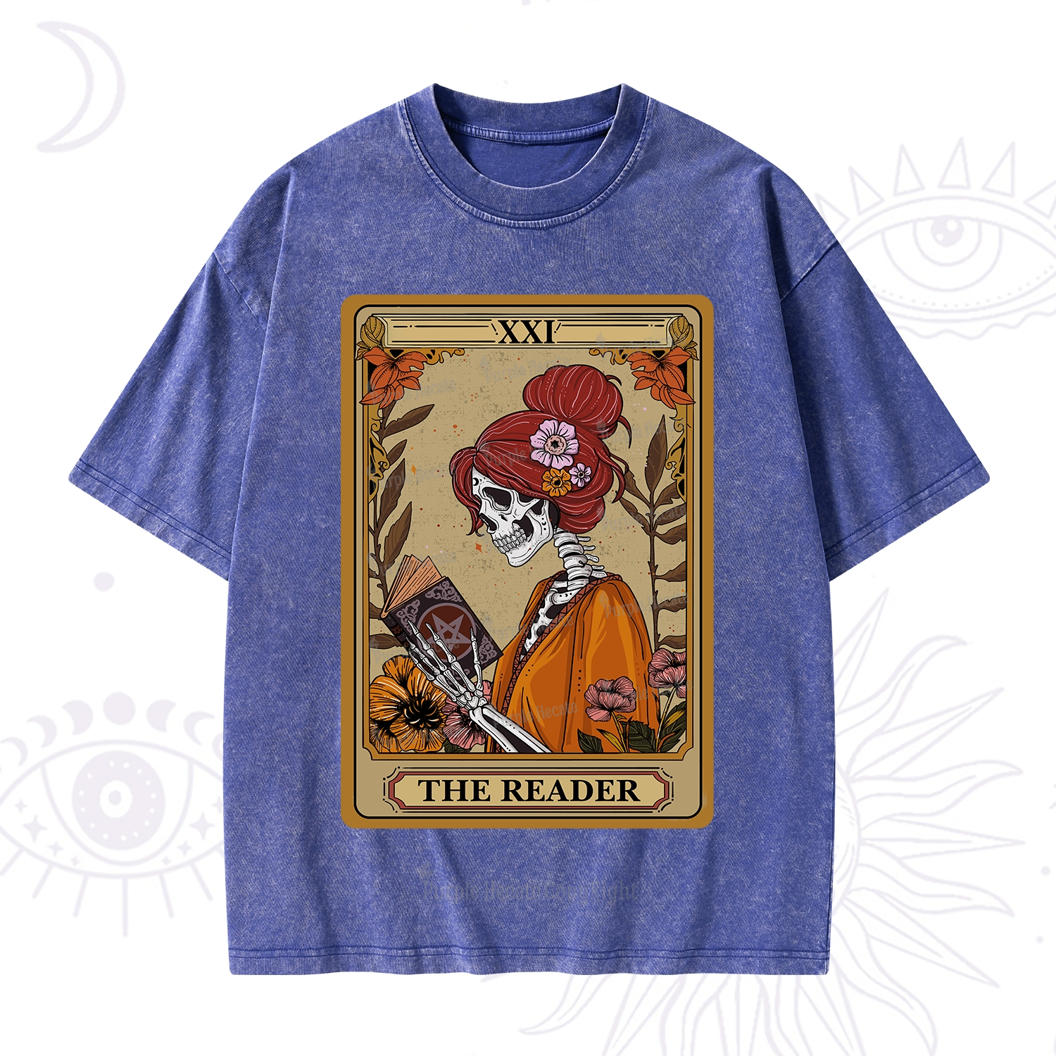 Purplehecate The Reader Tarot Card Skeleton Washed T-Shirt