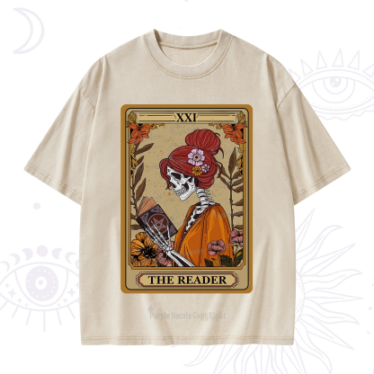 Purplehecate The Reader Tarot Card Skeleton Washed T-Shirt