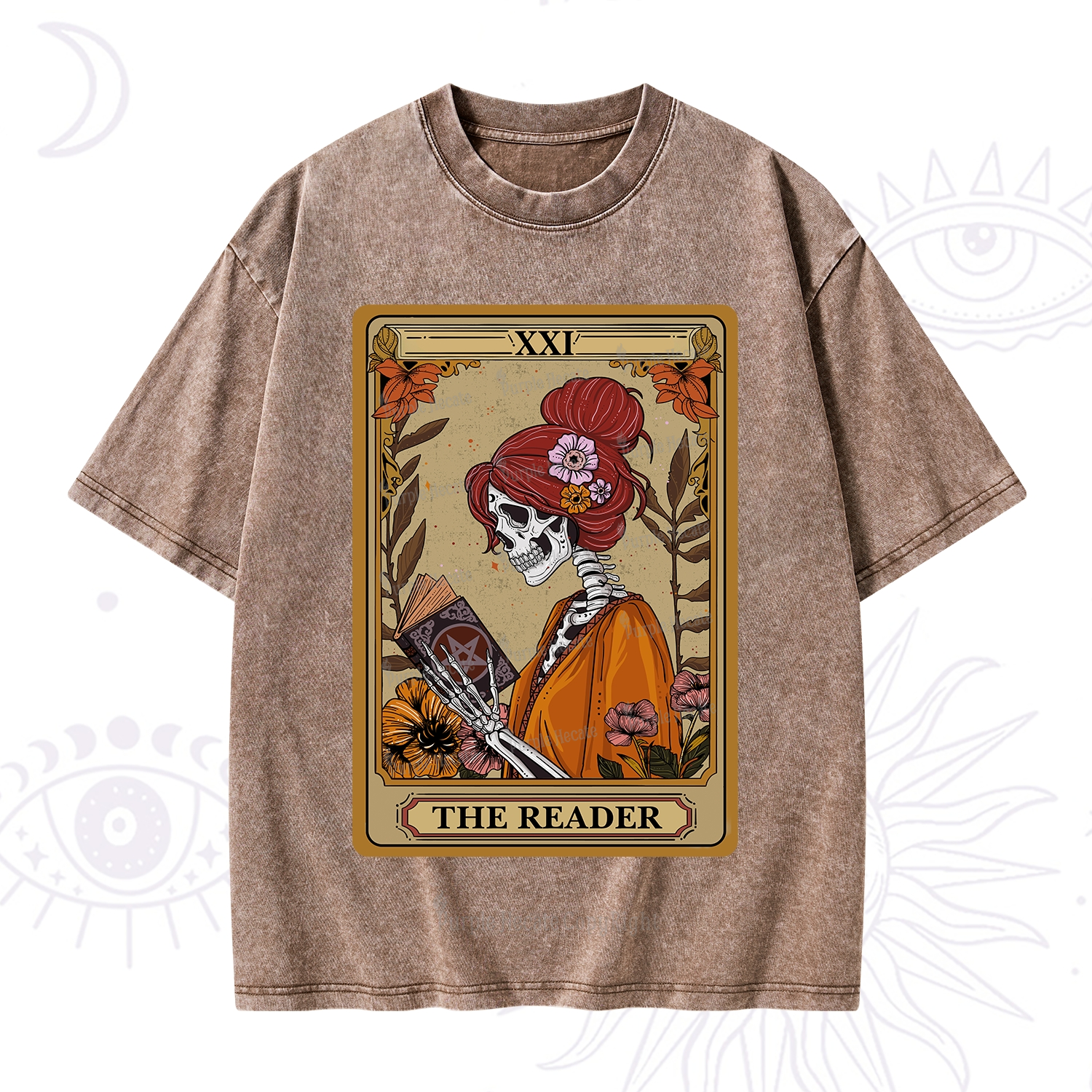 Purplehecate The Reader Tarot Card Skeleton Washed T-Shirt