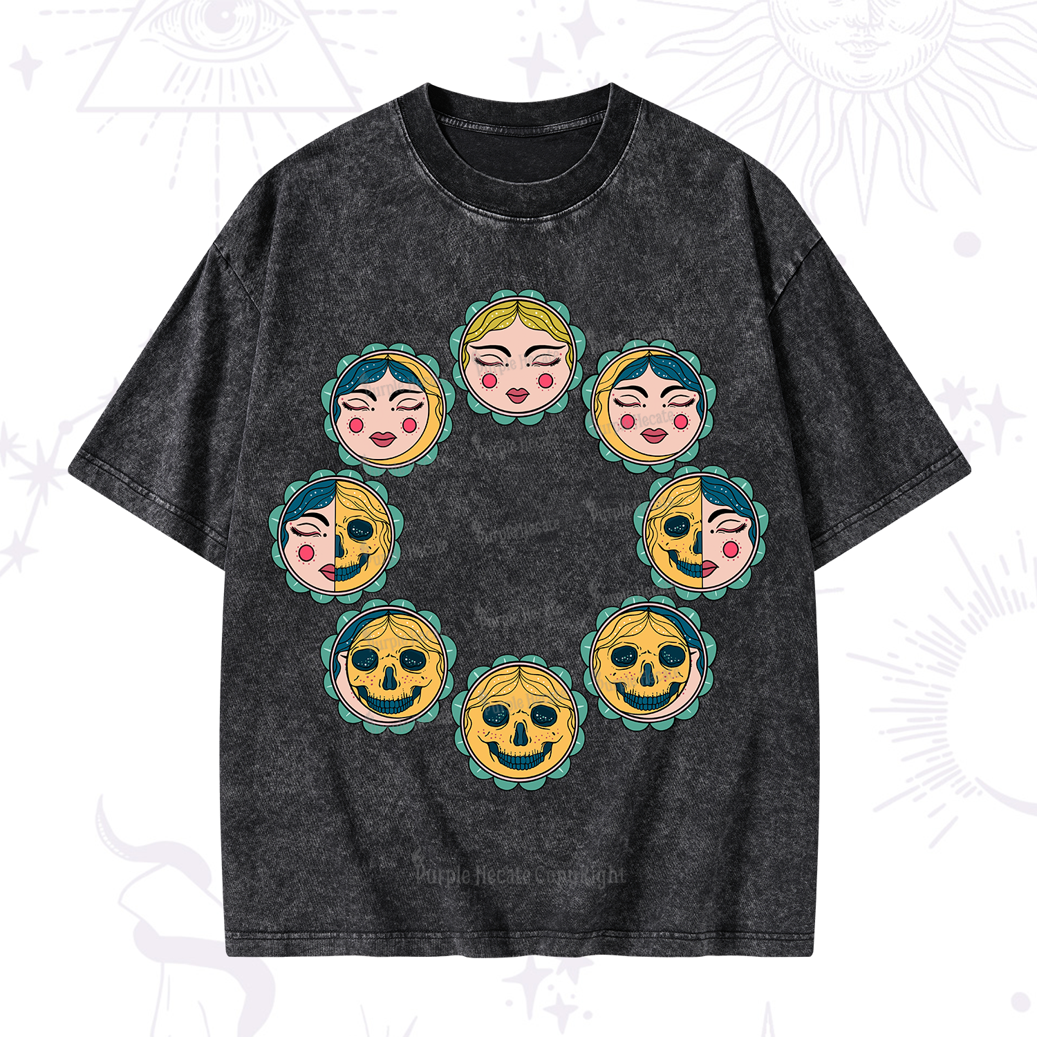 Purplehecate Lunar Skull Cycle Washed T-Shirt