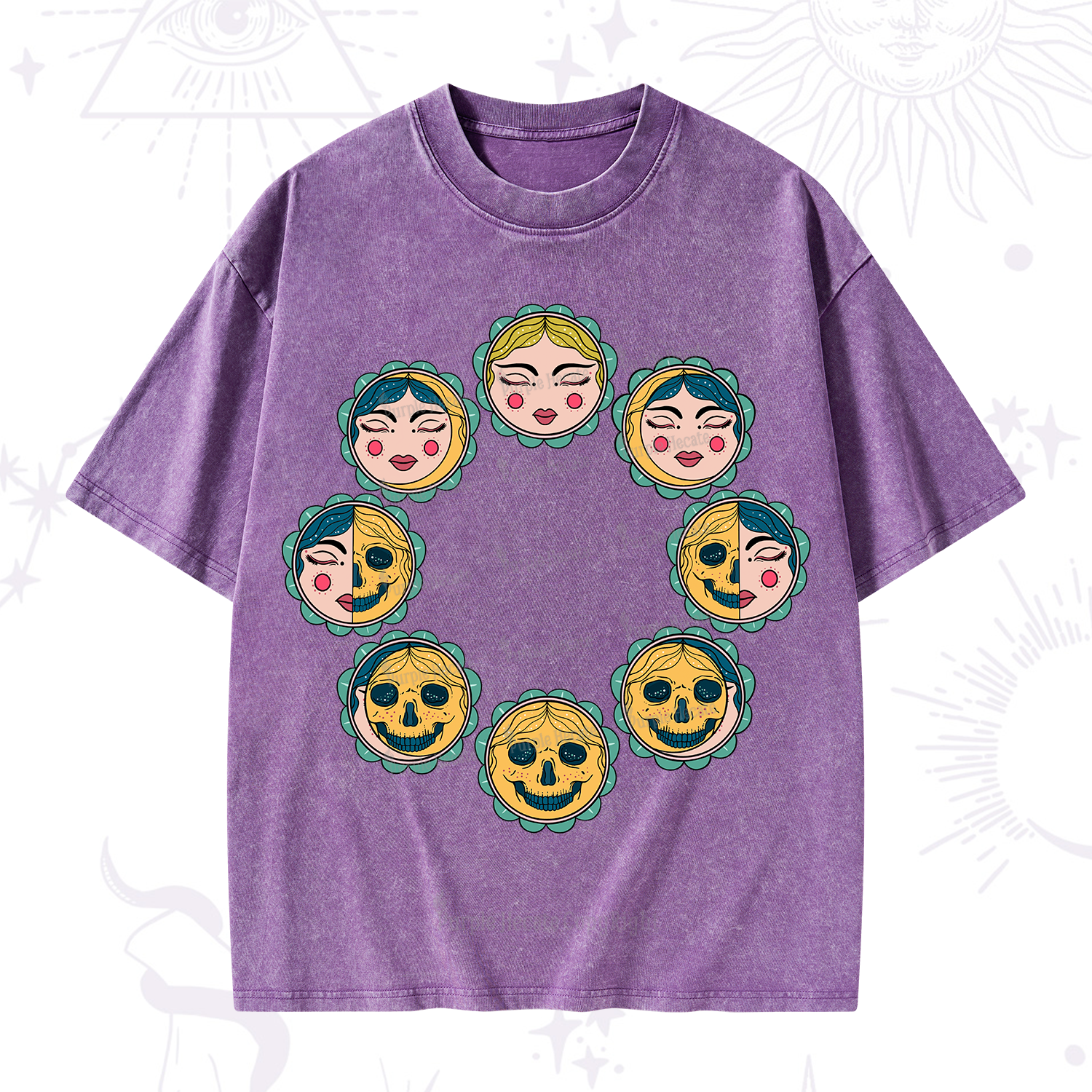 Purplehecate Lunar Skull Cycle Washed T-Shirt