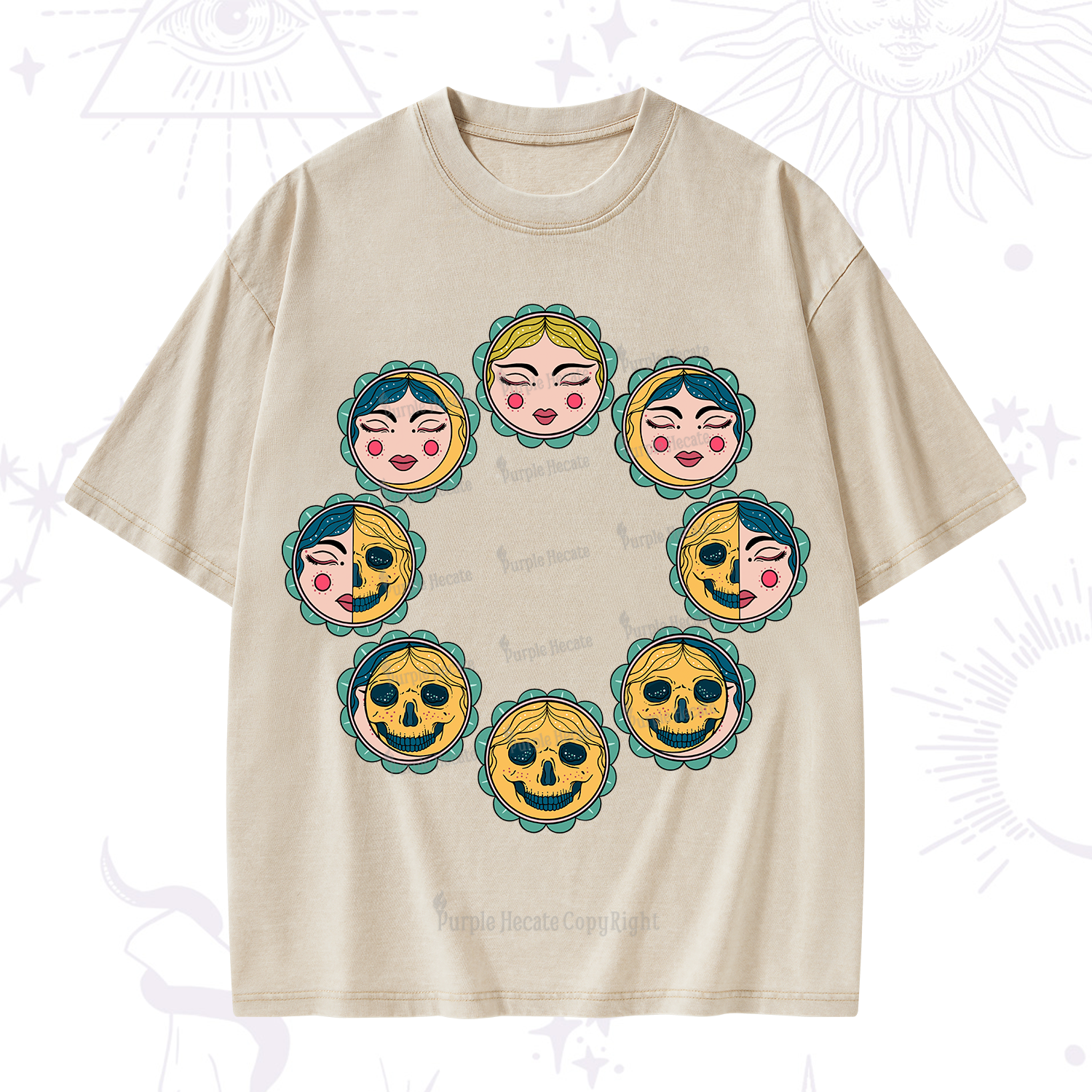 Purplehecate Lunar Skull Cycle Washed T-Shirt