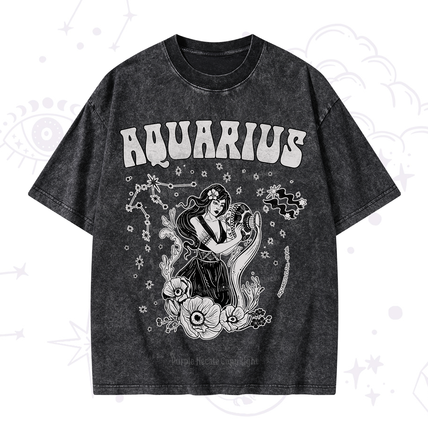 Purplehecate Aquarius Zodiac Glyphs Washed T-Shirt