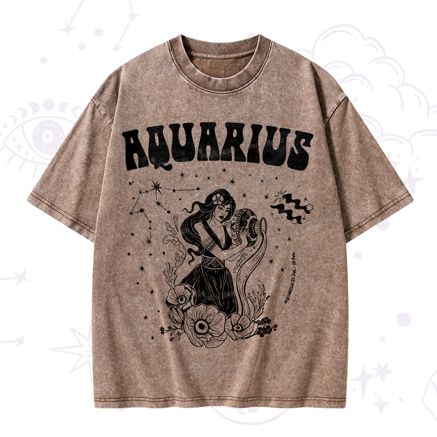 Purplehecate Aquarius Zodiac Glyphs Washed T-Shirt
