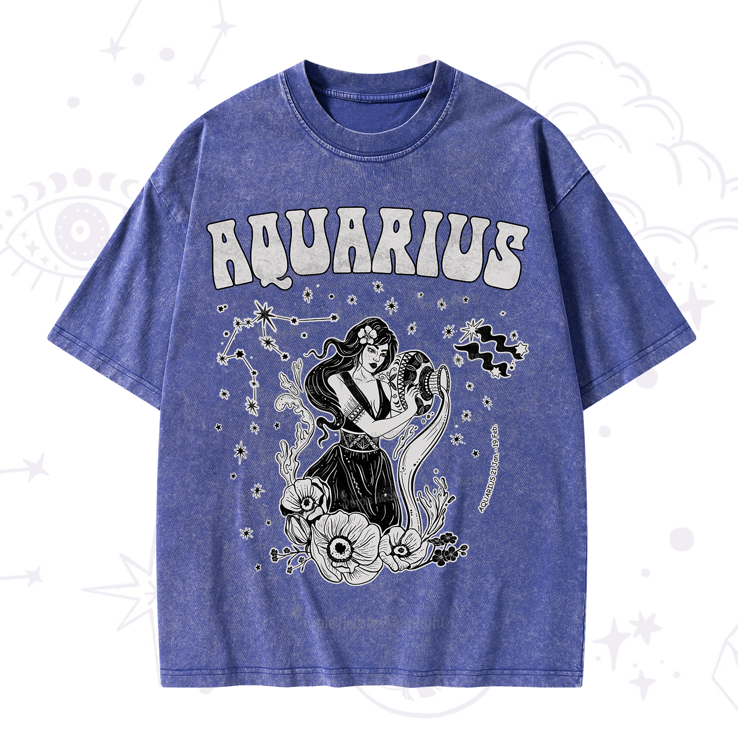 Purplehecate Aquarius Zodiac Glyphs Washed T-Shirt