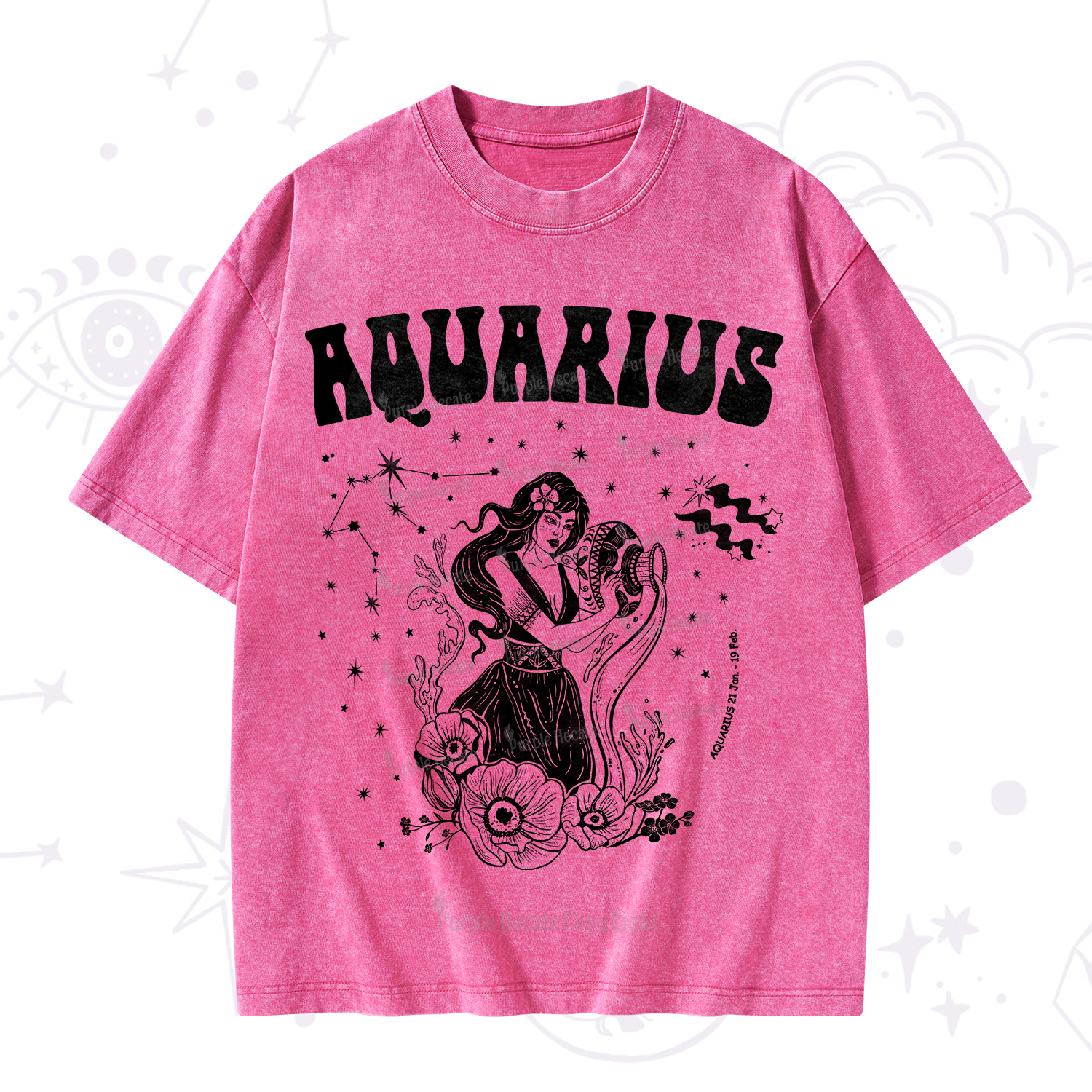 Purplehecate Aquarius Zodiac Glyphs Washed T-Shirt