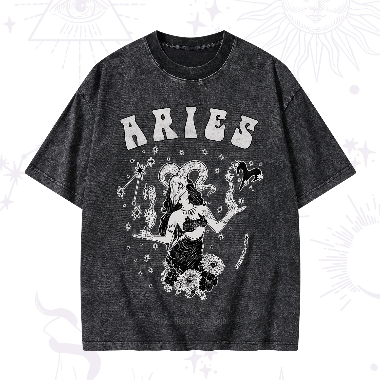 Purplehecate Aries Zodiac Glyphs Washed T-Shirt