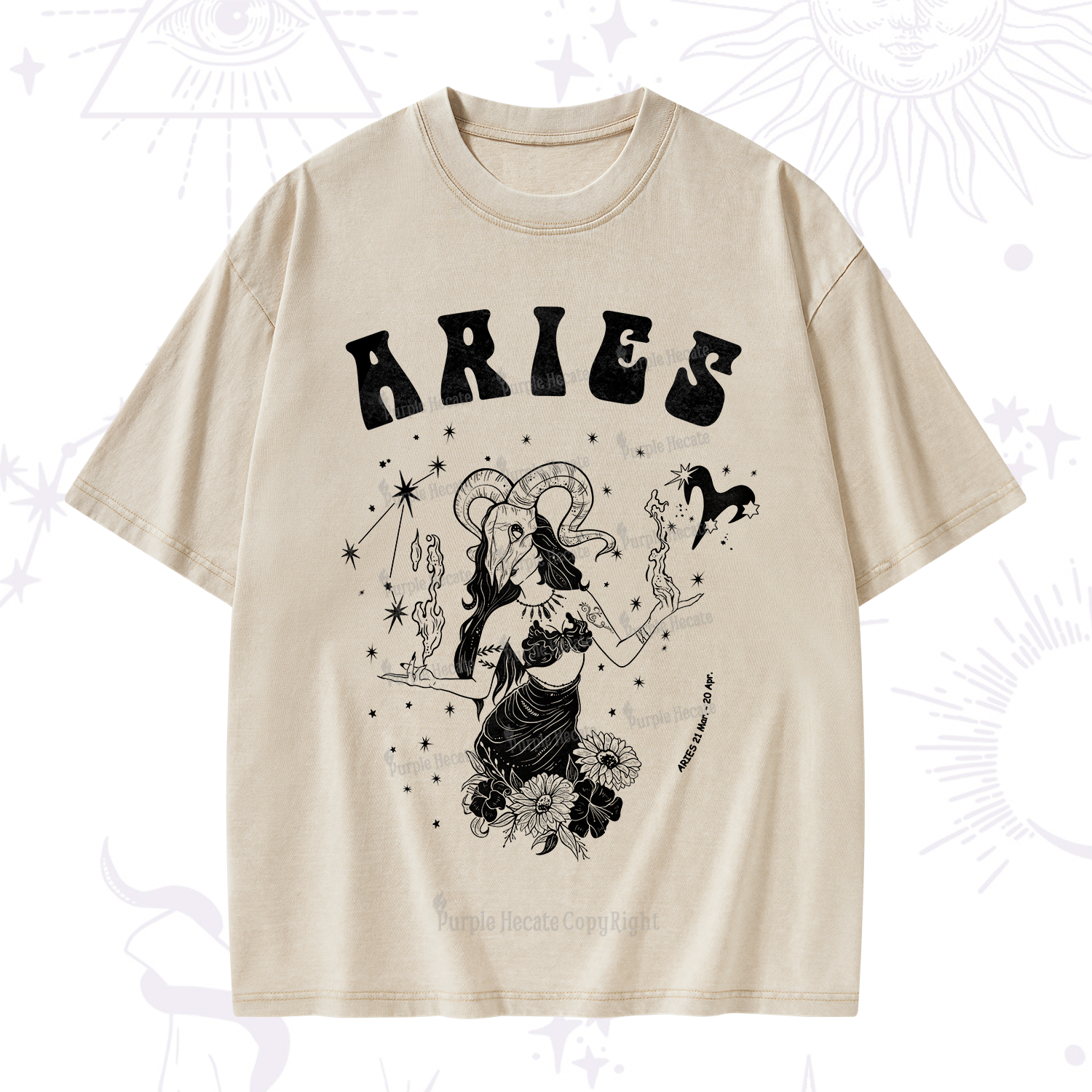 Purplehecate Aries Zodiac Glyphs Washed T-Shirt