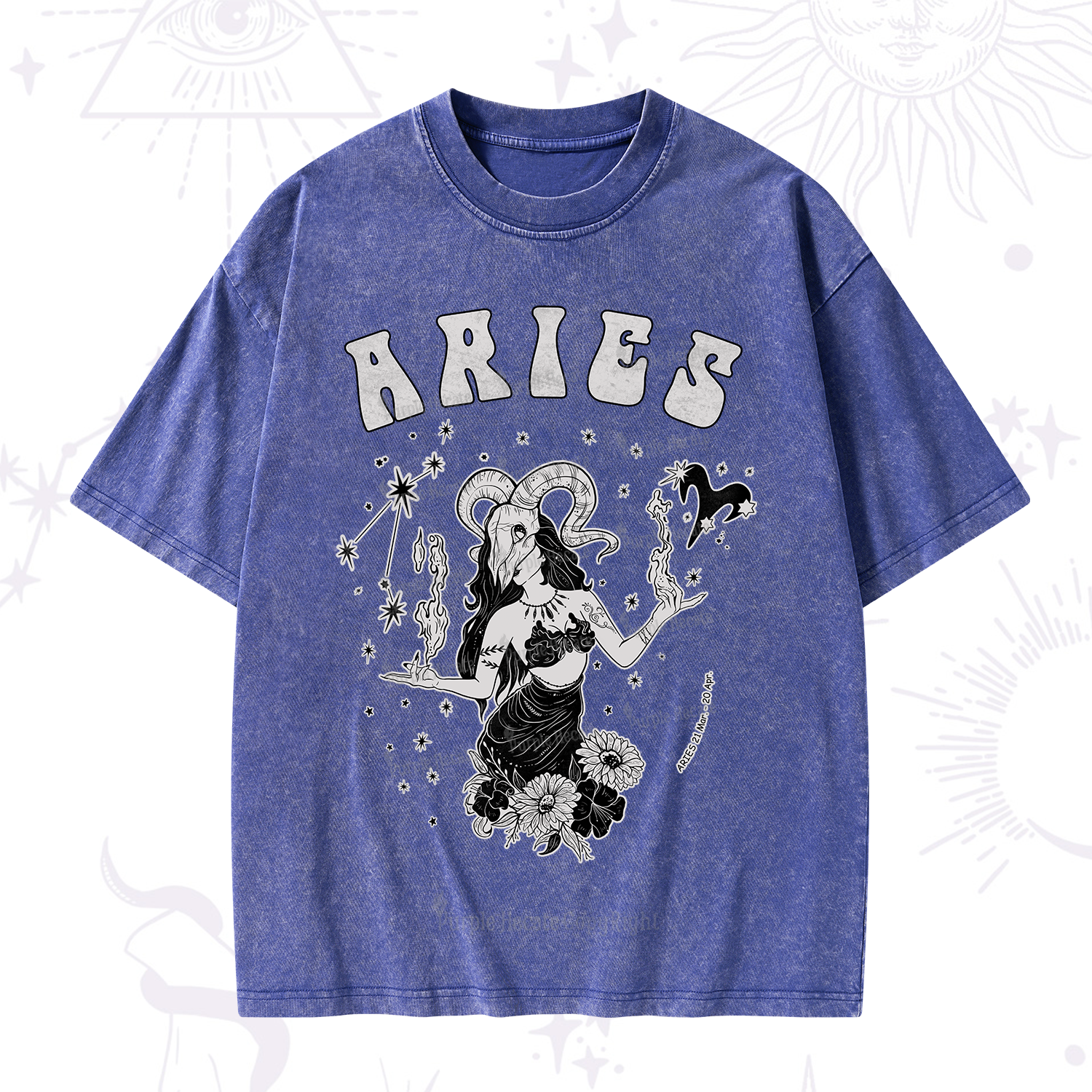 Purplehecate Aries Zodiac Glyphs Washed T-Shirt