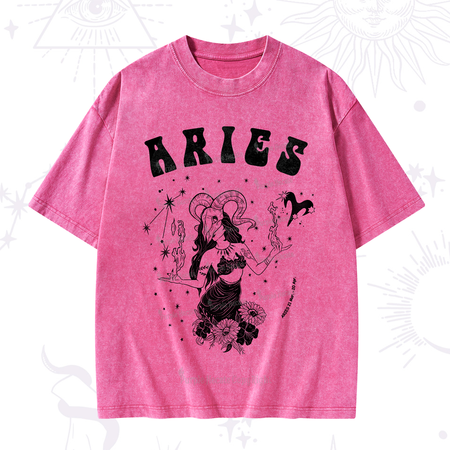 Purplehecate Aries Zodiac Glyphs Washed T-Shirt