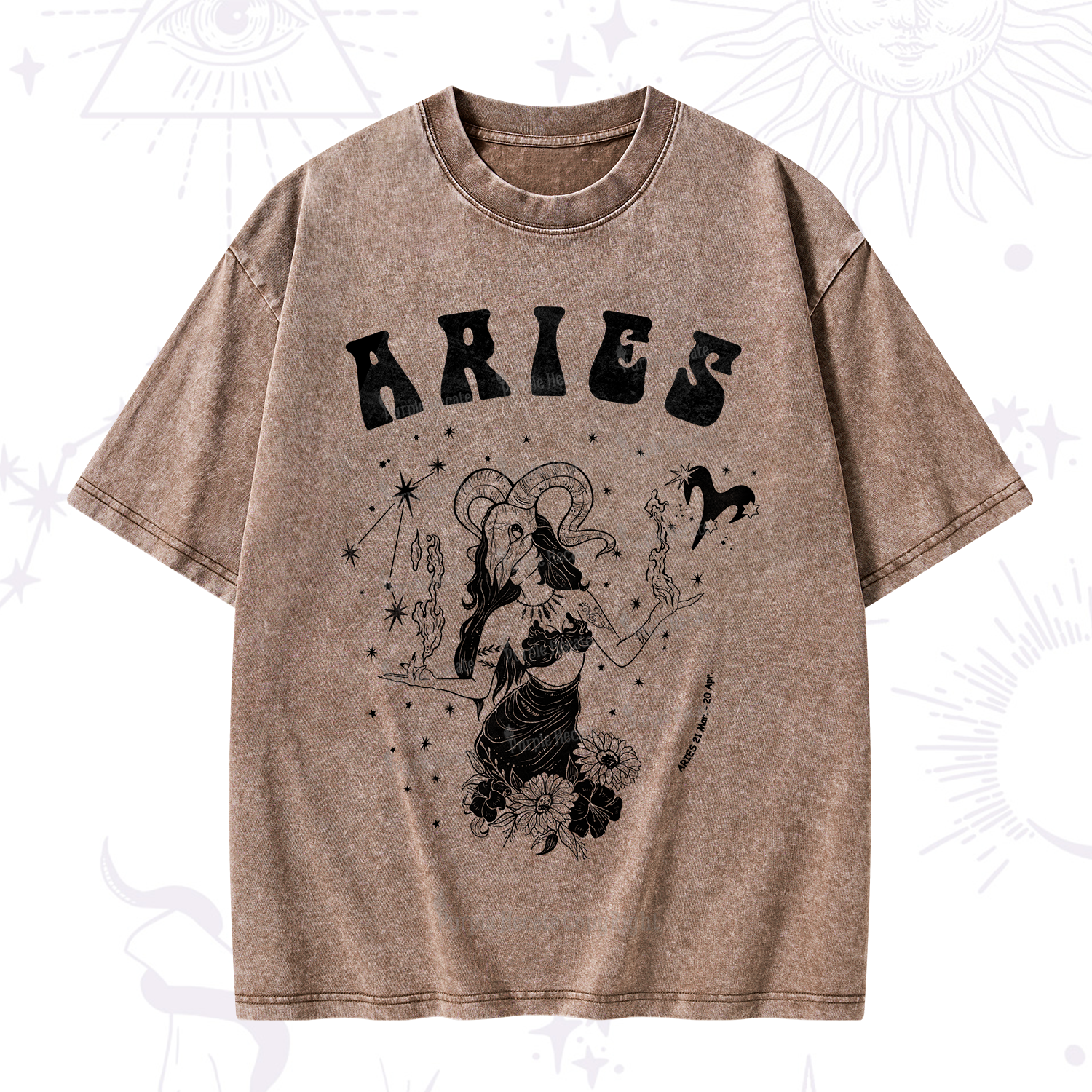 Purplehecate Aries Zodiac Glyphs Washed T-Shirt
