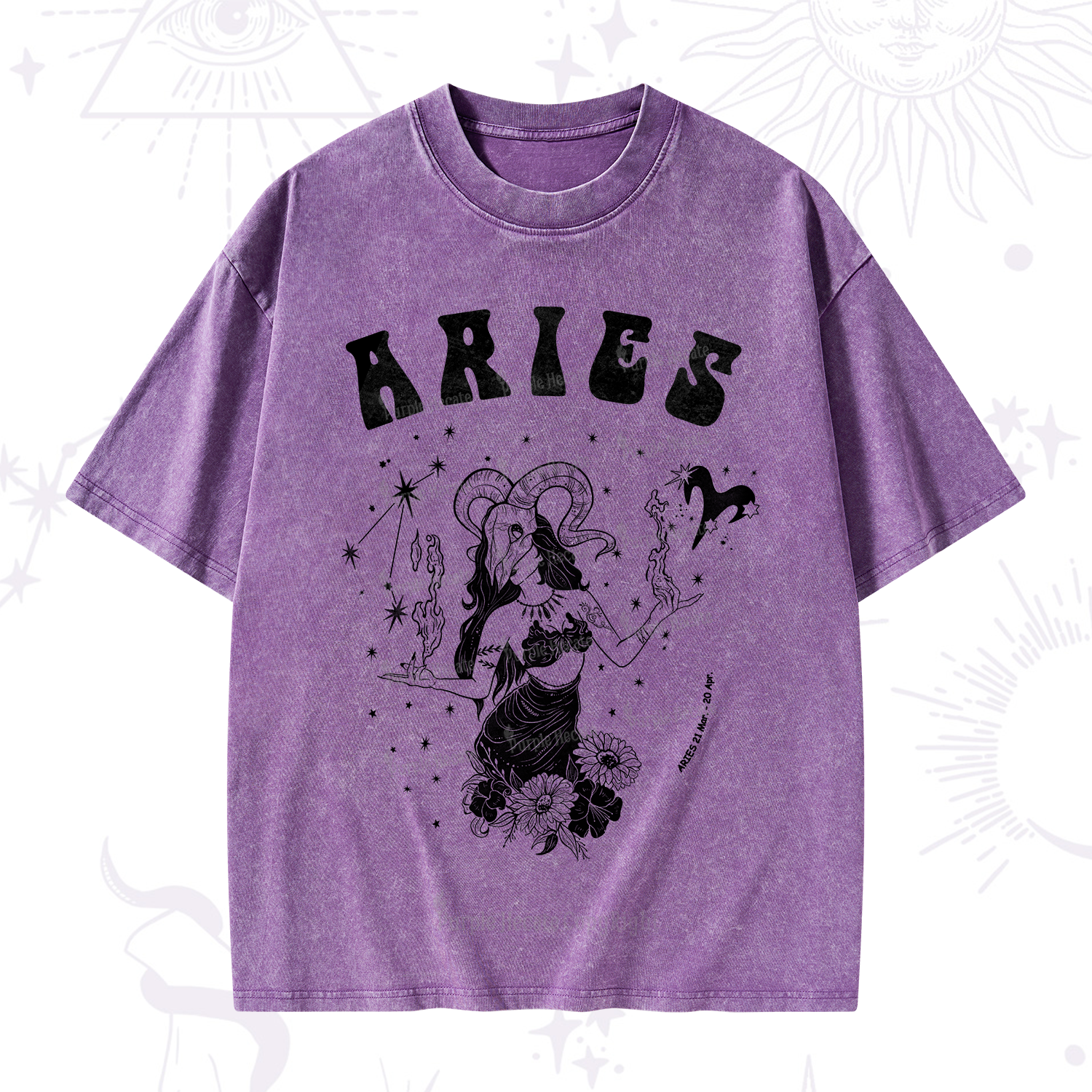 Purplehecate Aries Zodiac Glyphs Washed T-Shirt