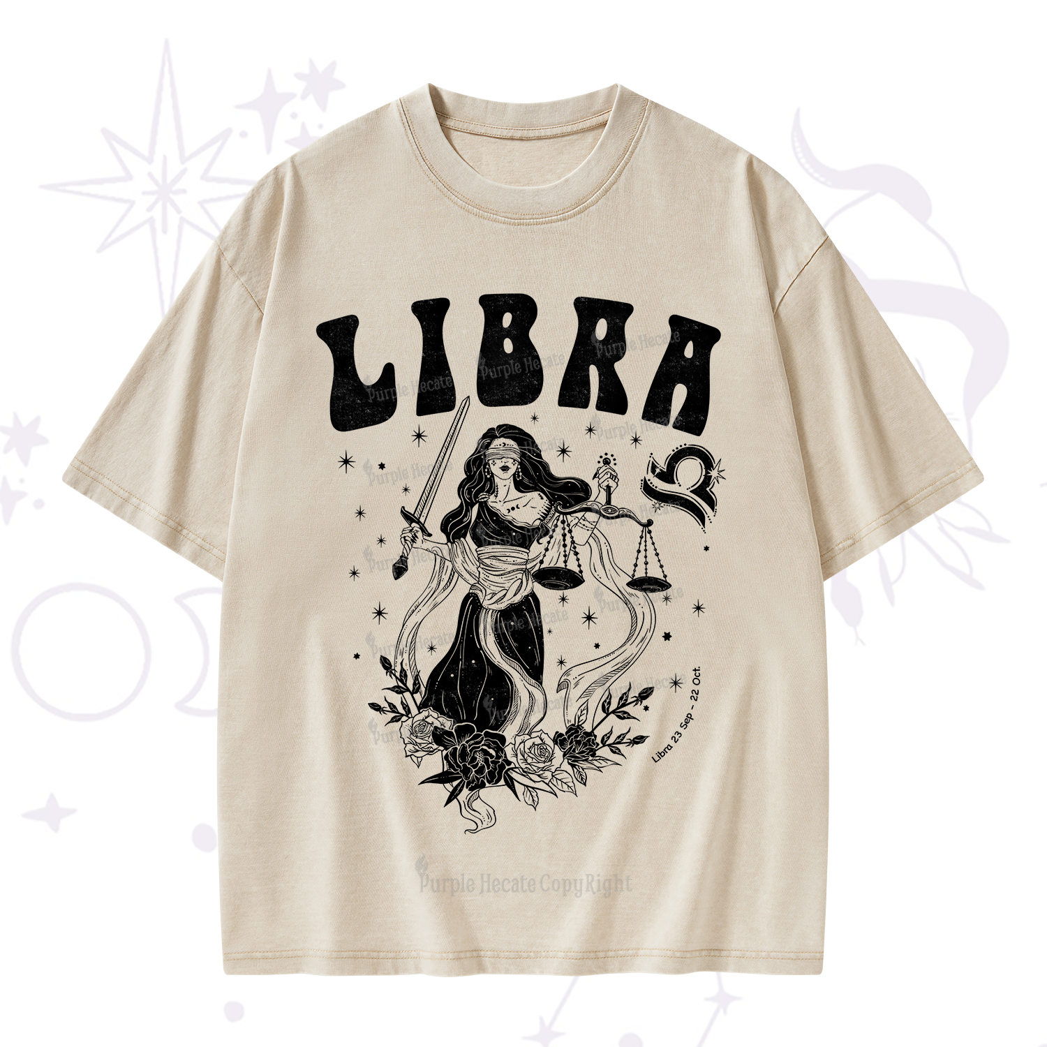 Purplehecate Libra Zodiac Glyphs Washed T-Shirt