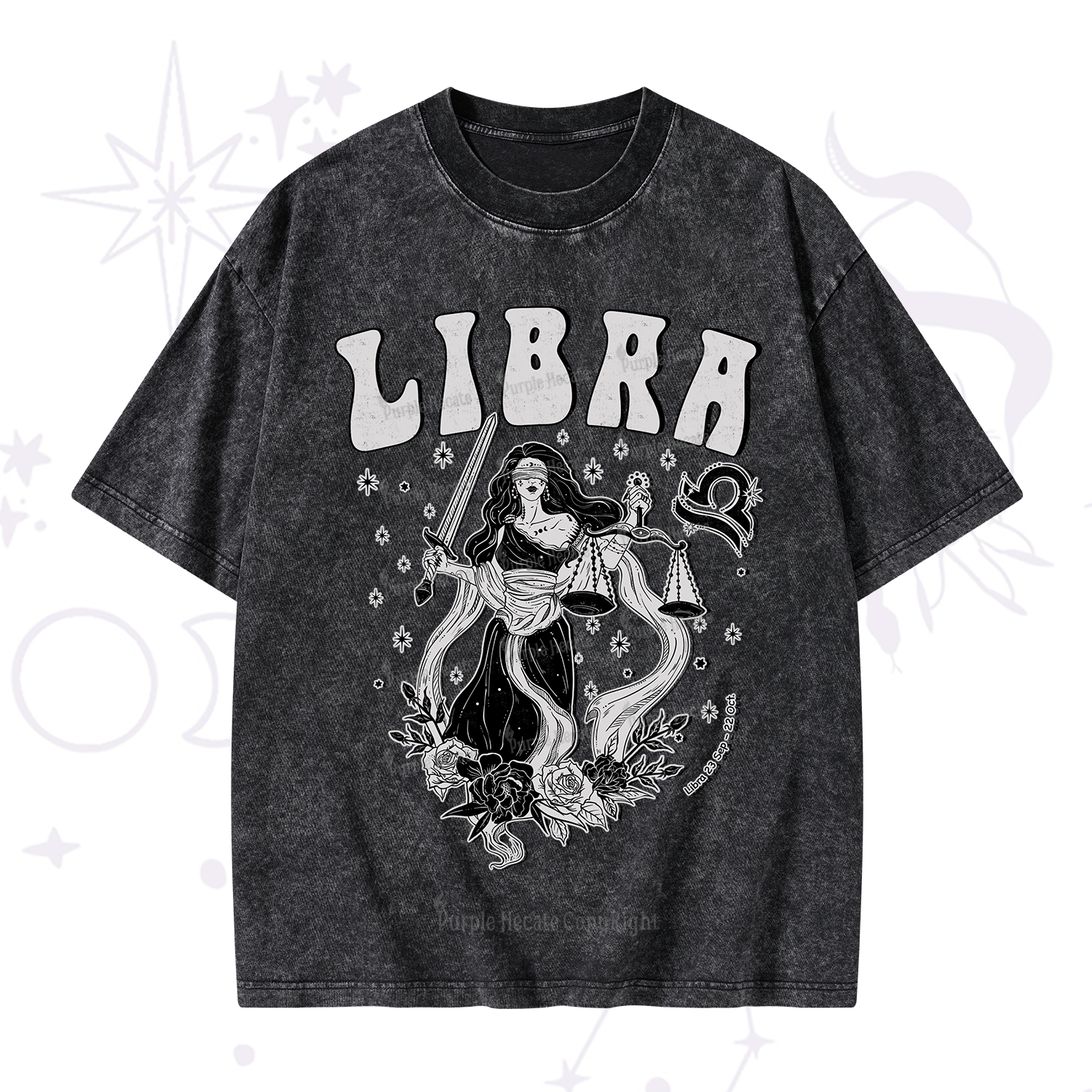 Purplehecate Libra Zodiac Glyphs Washed T-Shirt