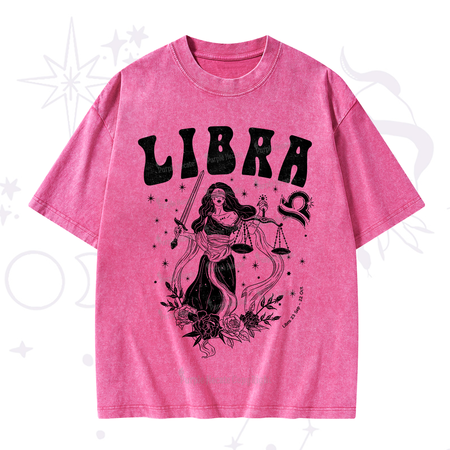Purplehecate Libra Zodiac Glyphs Washed T-Shirt