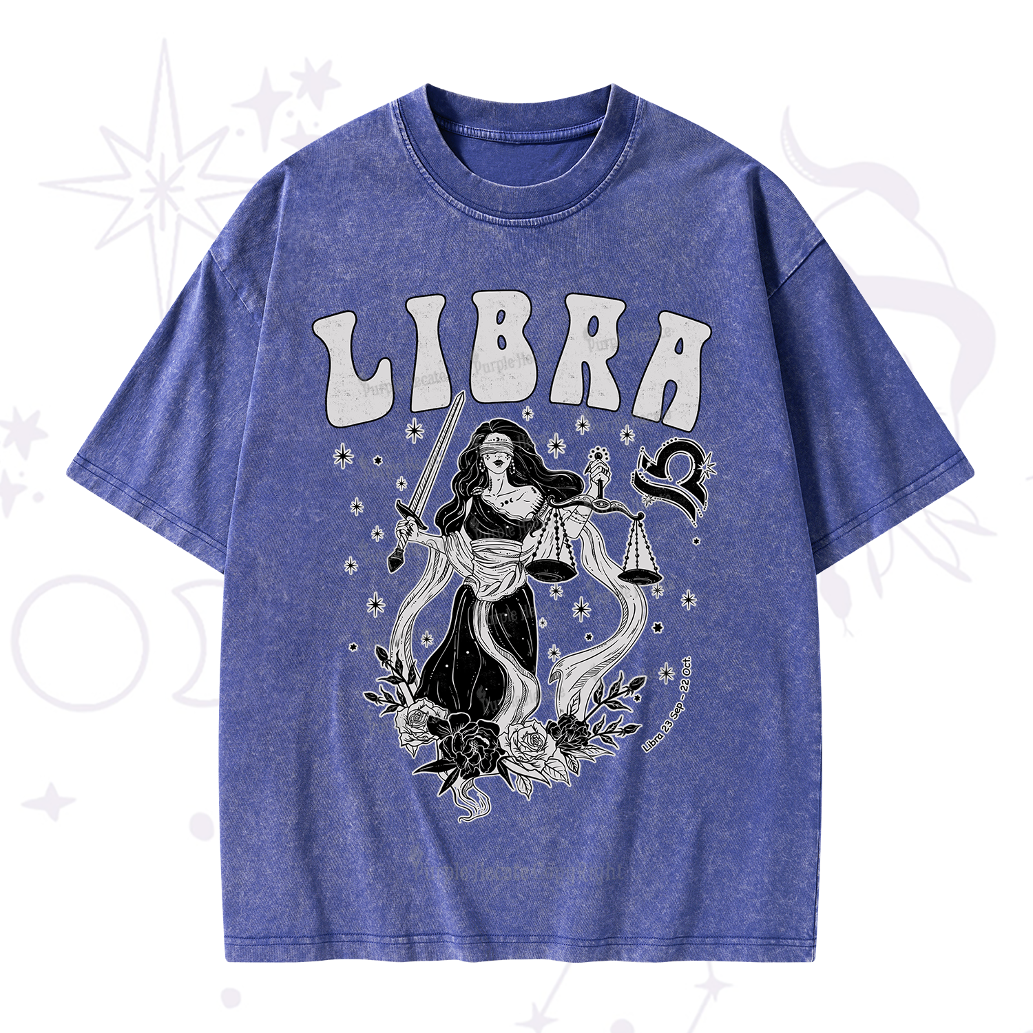 Purplehecate Libra Zodiac Glyphs Washed T-Shirt