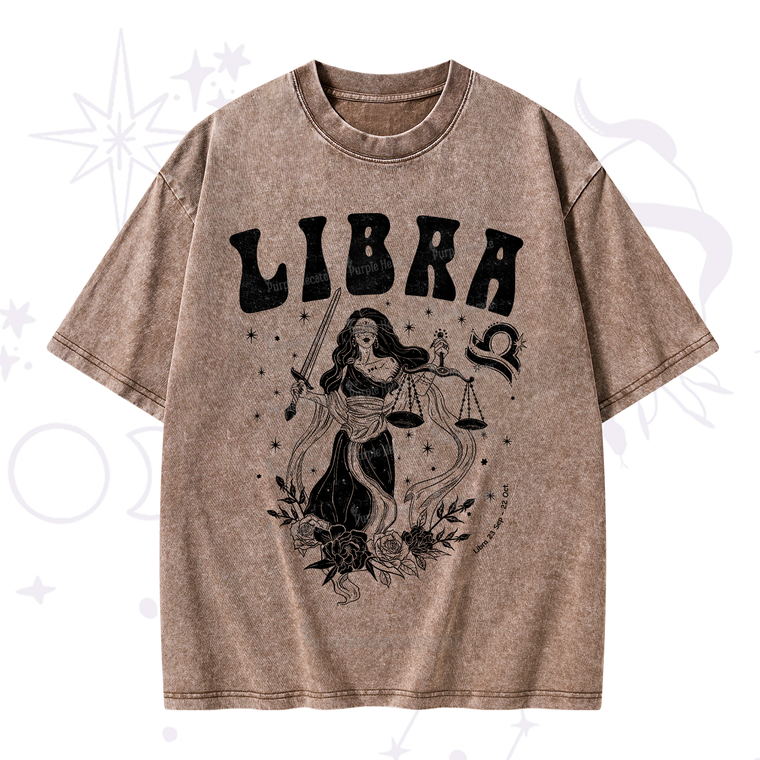 Purplehecate Libra Zodiac Glyphs Washed T-Shirt