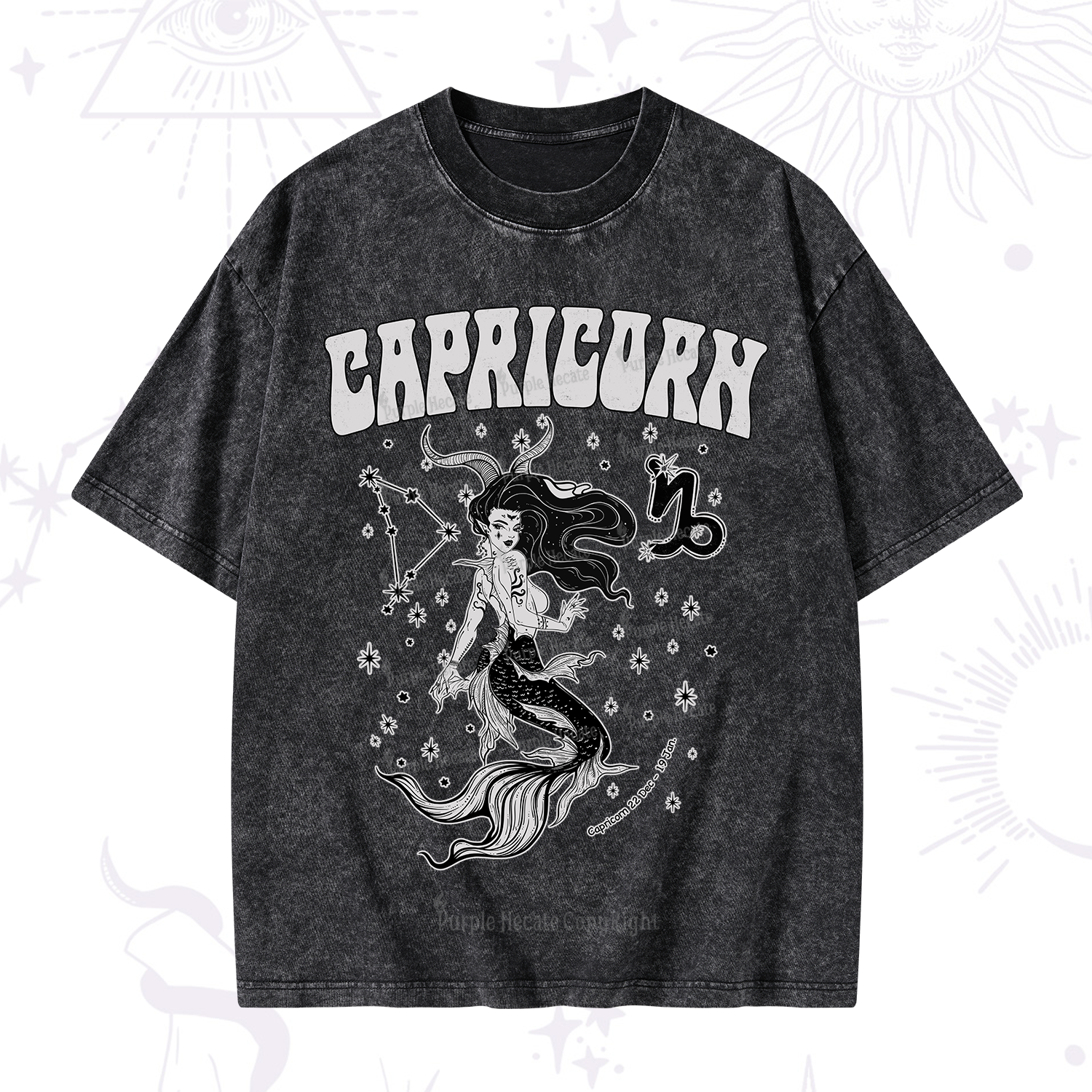 Purplehecate Capricorn Zodiac Glyphs Washed T-Shirt