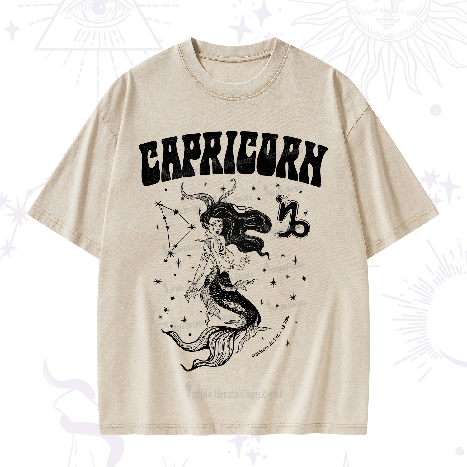 Purplehecate Capricorn Zodiac Glyphs Washed T-Shirt