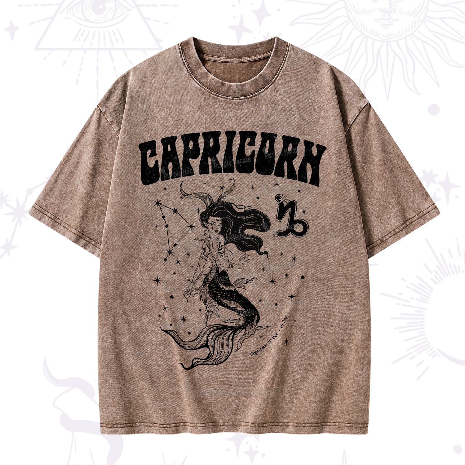 Purplehecate Capricorn Zodiac Glyphs Washed T-Shirt