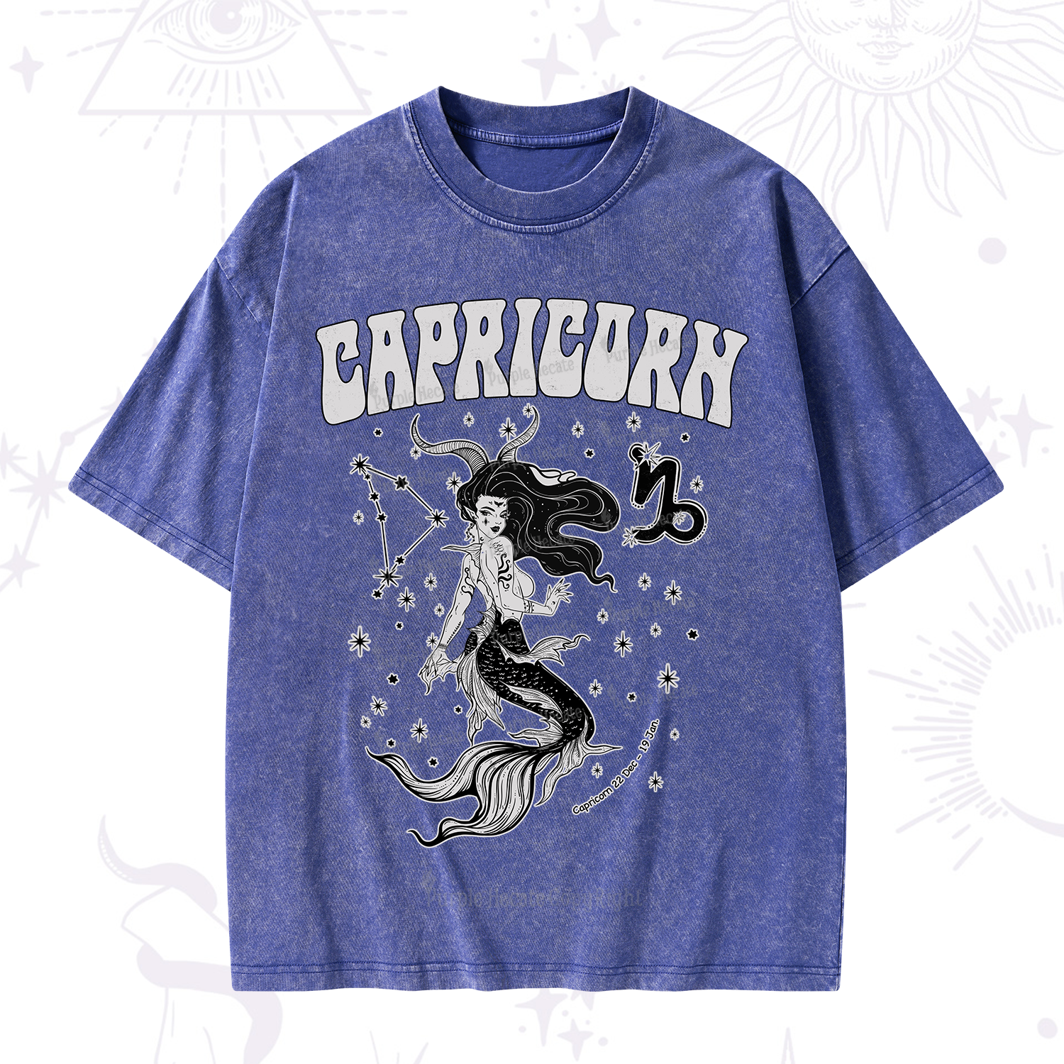 Purplehecate Capricorn Zodiac Glyphs Washed T-Shirt