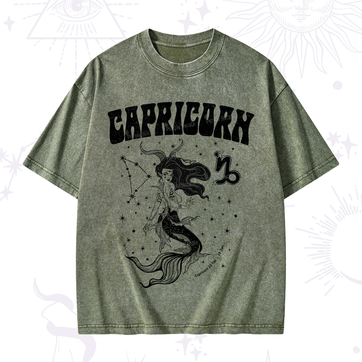Purplehecate Capricorn Zodiac Glyphs Washed T-Shirt