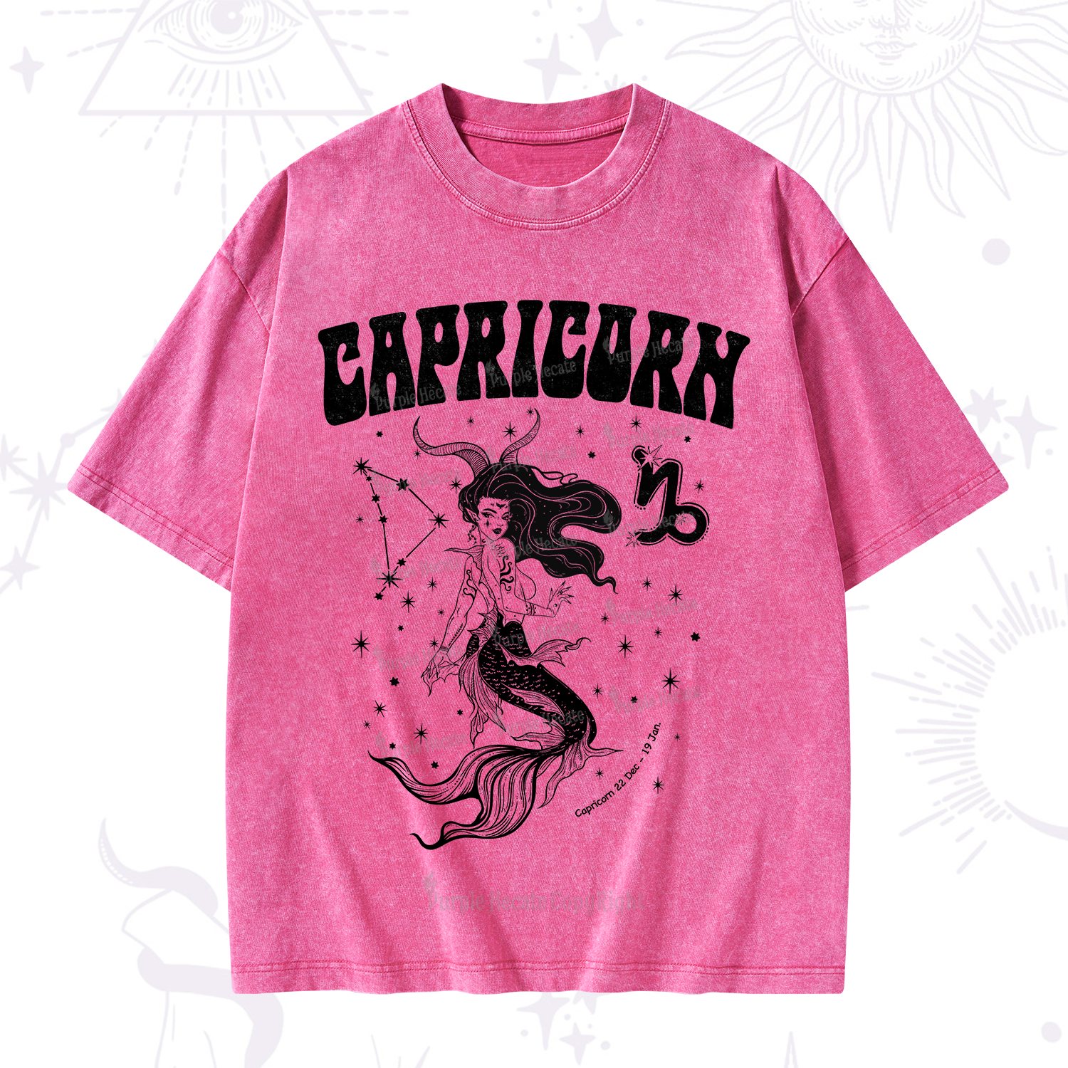 Purplehecate Capricorn Zodiac Glyphs Washed T-Shirt