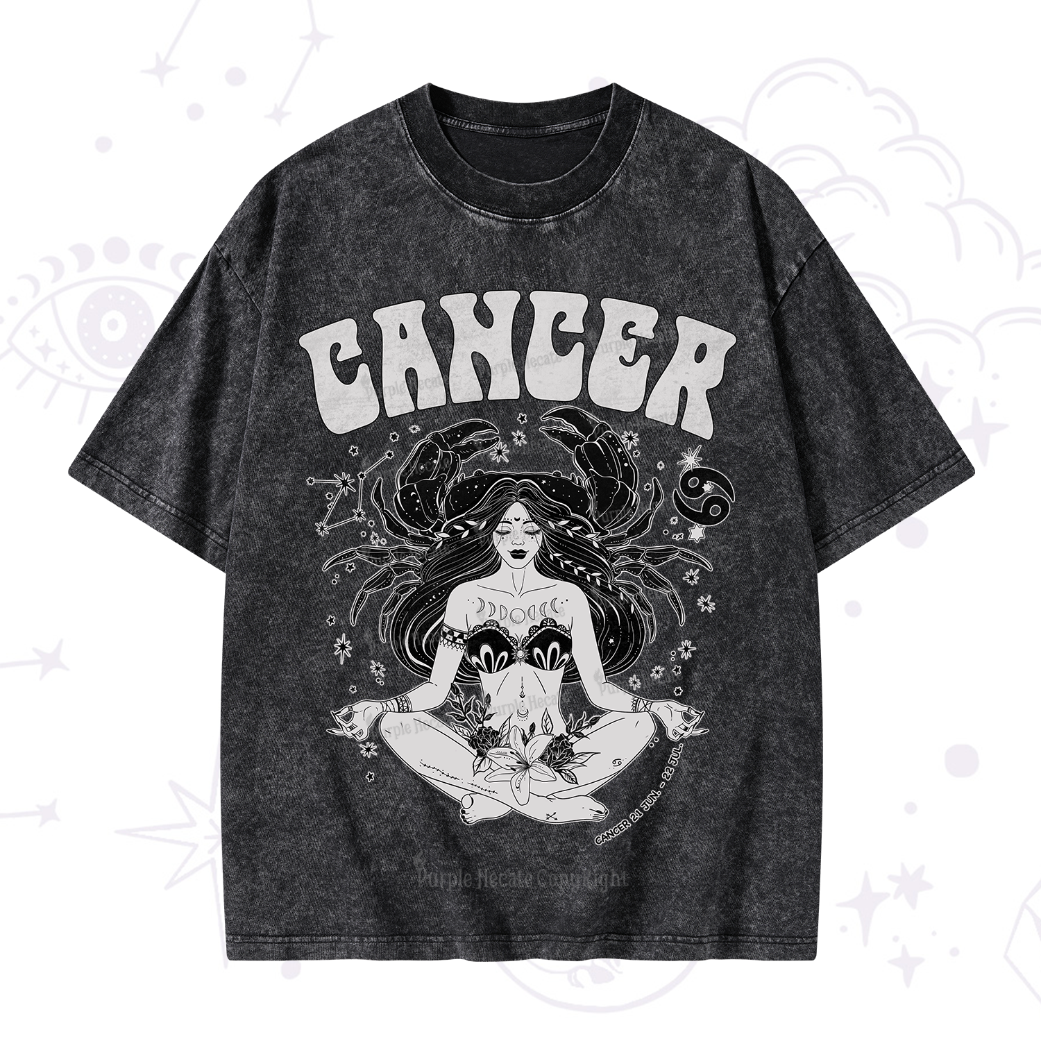 Purplehecate Cancer Zodiac Glyphs Washed T-Shirt