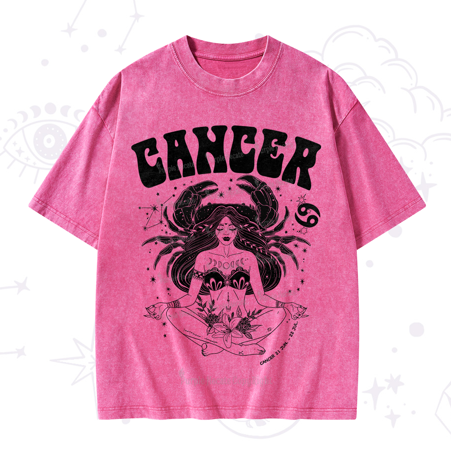 Purplehecate Cancer Zodiac Glyphs Washed T-Shirt