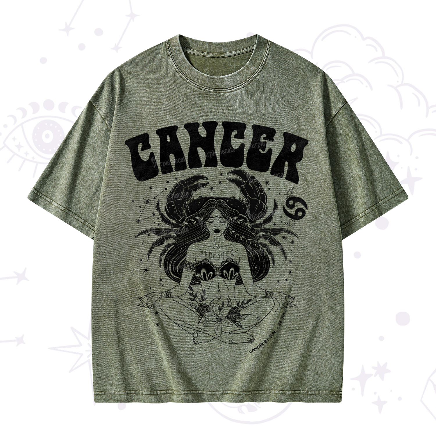 Purplehecate Cancer Zodiac Glyphs Washed T-Shirt