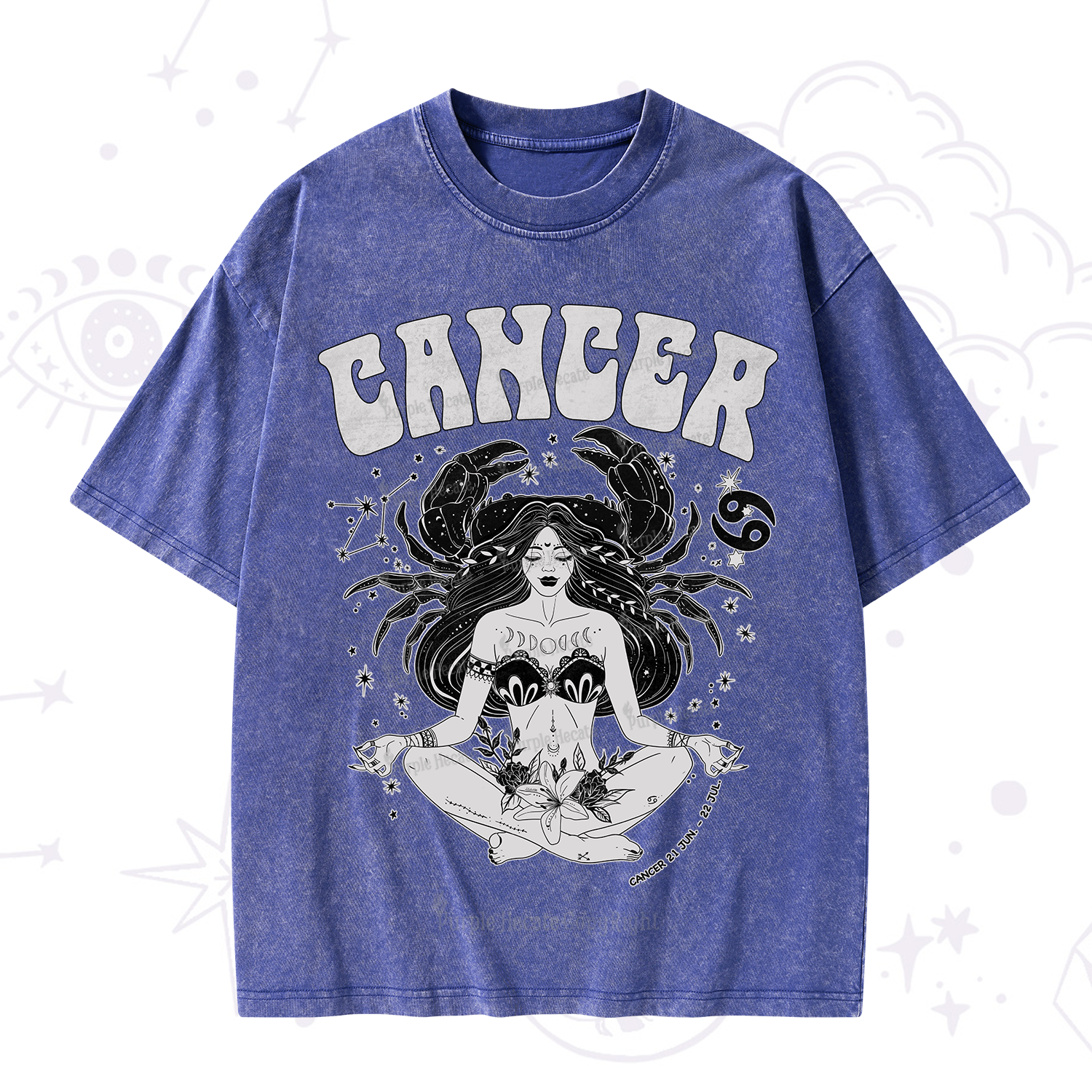 Purplehecate Cancer Zodiac Glyphs Washed T-Shirt