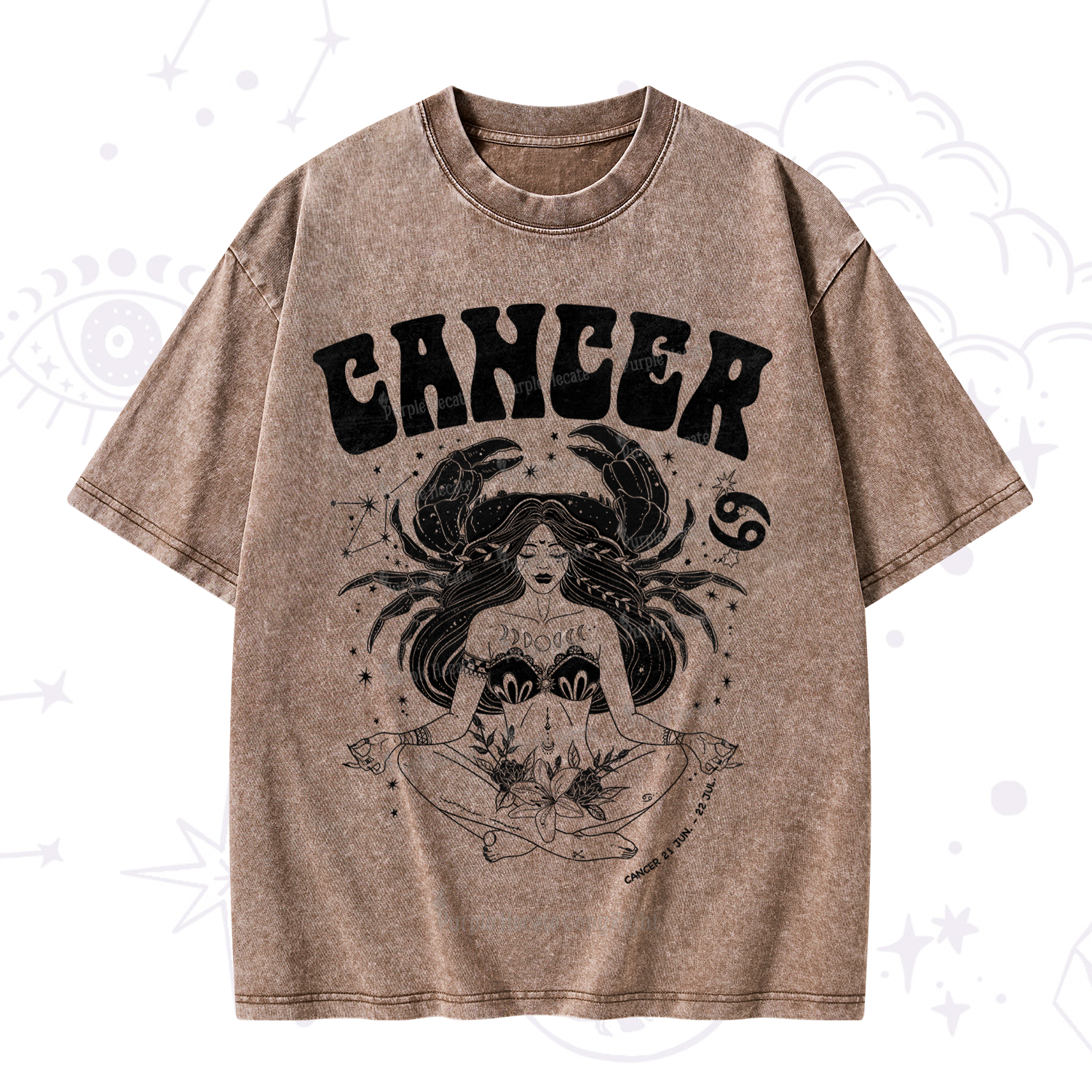 Purplehecate Cancer Zodiac Glyphs Washed T-Shirt